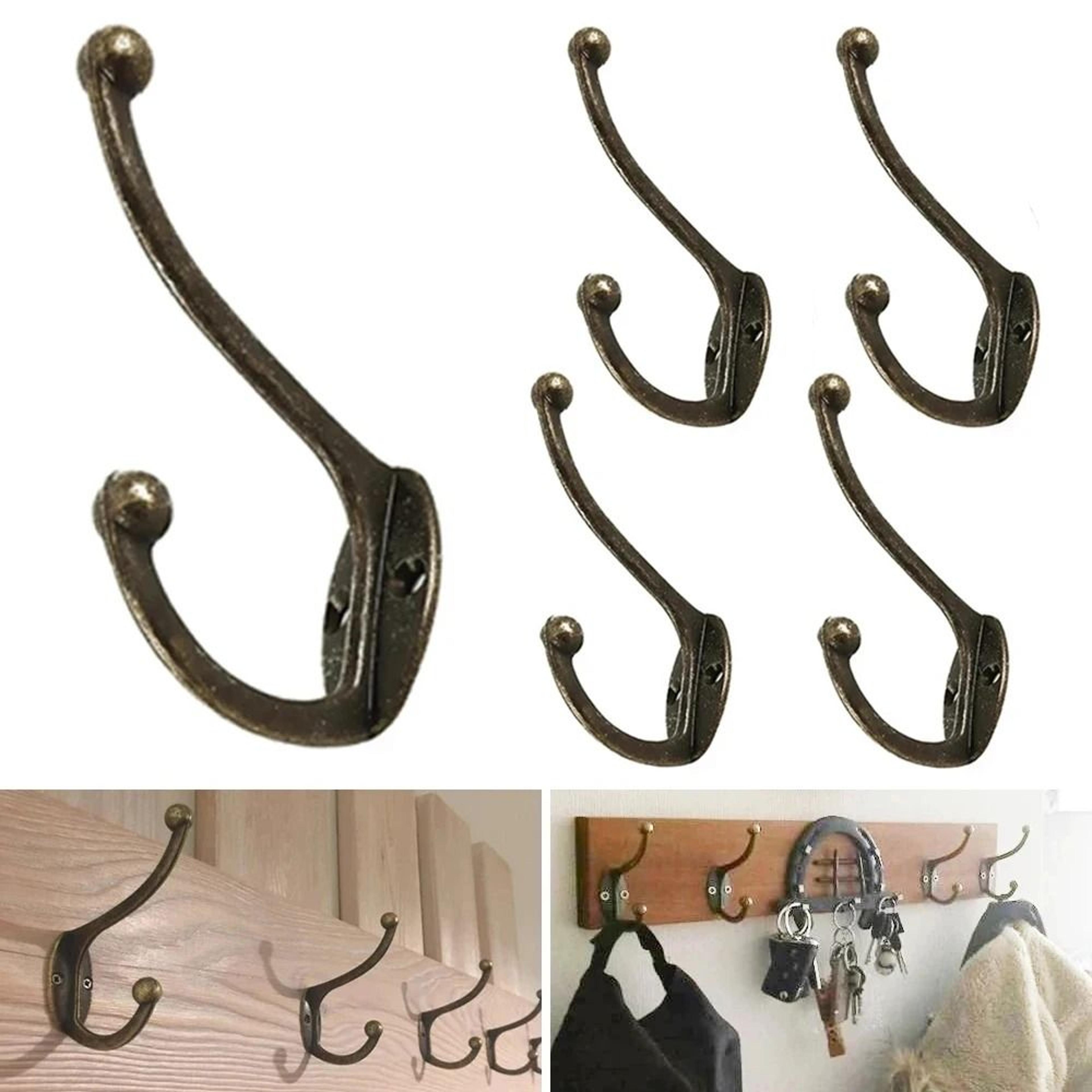 5pcs wall mounted retro bronze double coat hooks heavy duty hanger door rack