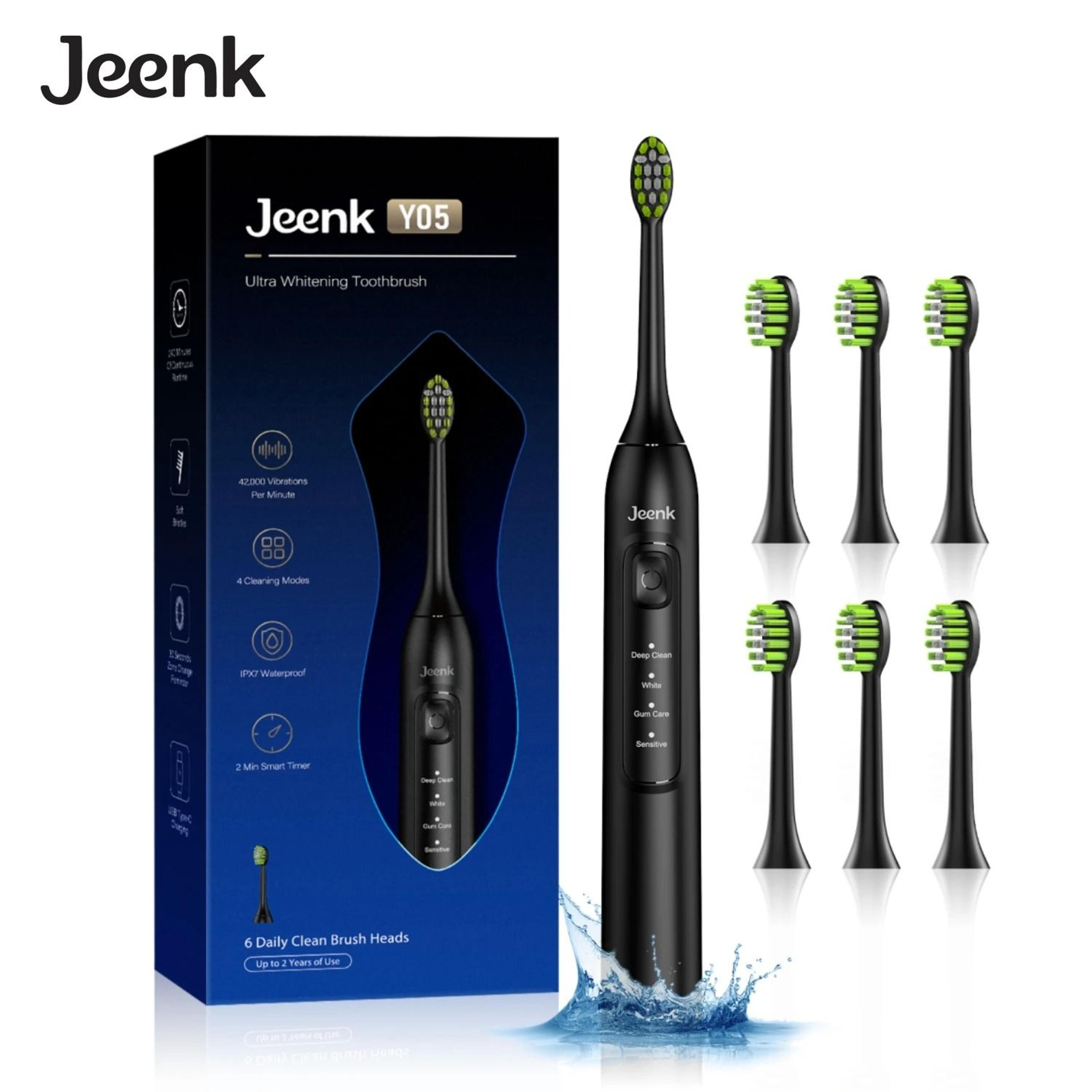 jeenk jk-y05 sonic electric toothbrush 6 replacement heads smart timer usb charger