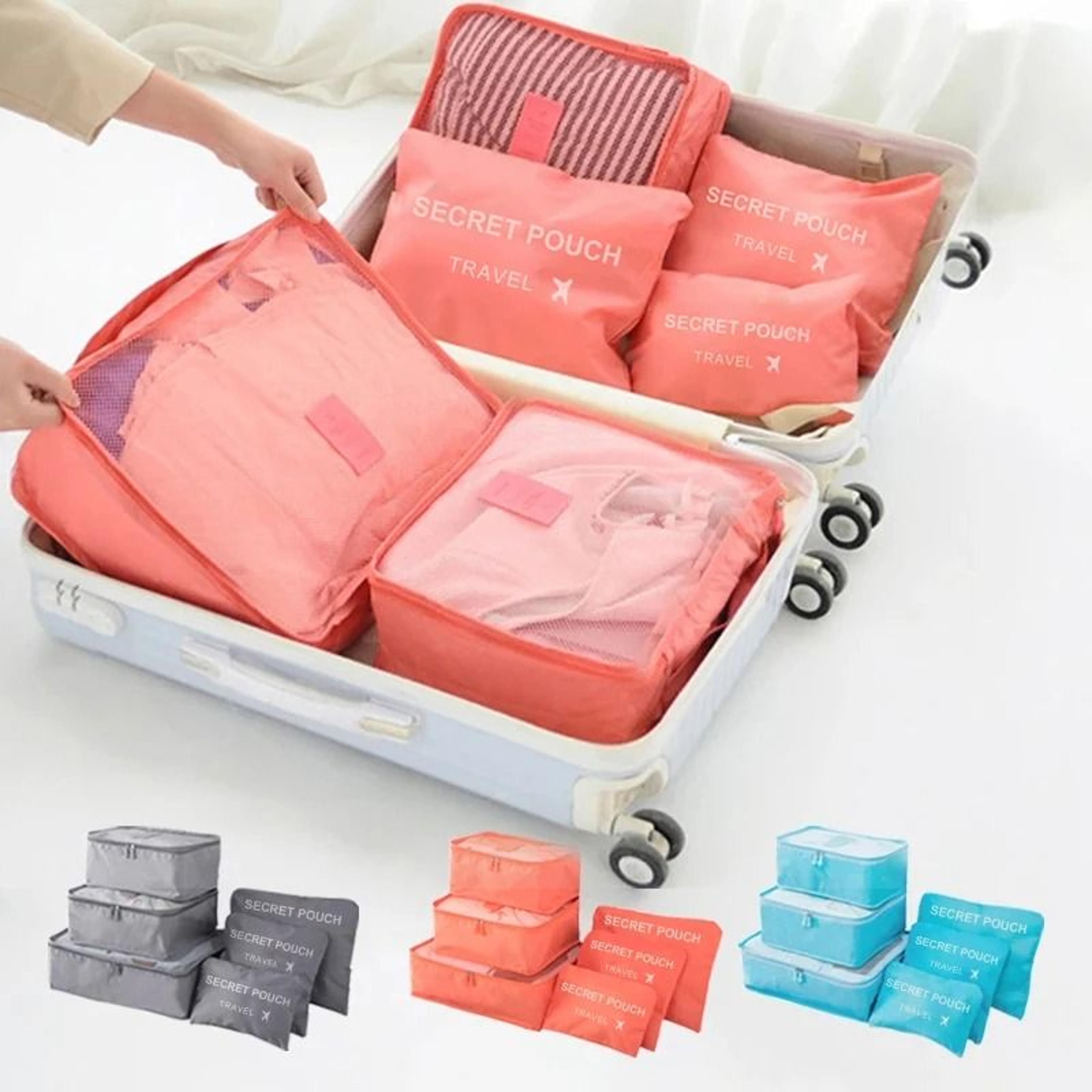 6 pcs set travel storage bag waterproof luggage clothes organizer cubes pink
