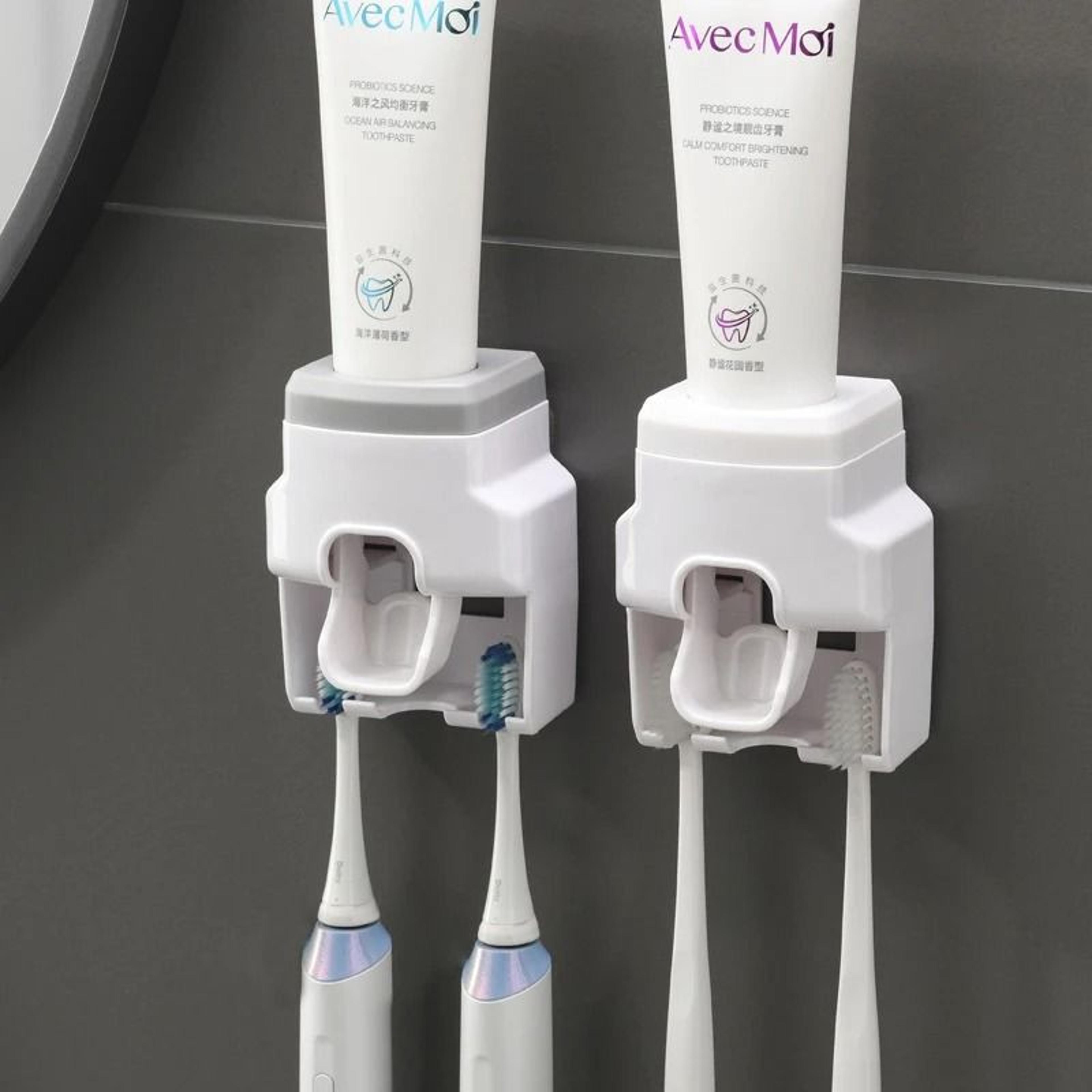 automatic toothpaste dispenser wall mount squeezer bathroom toothbrush holder