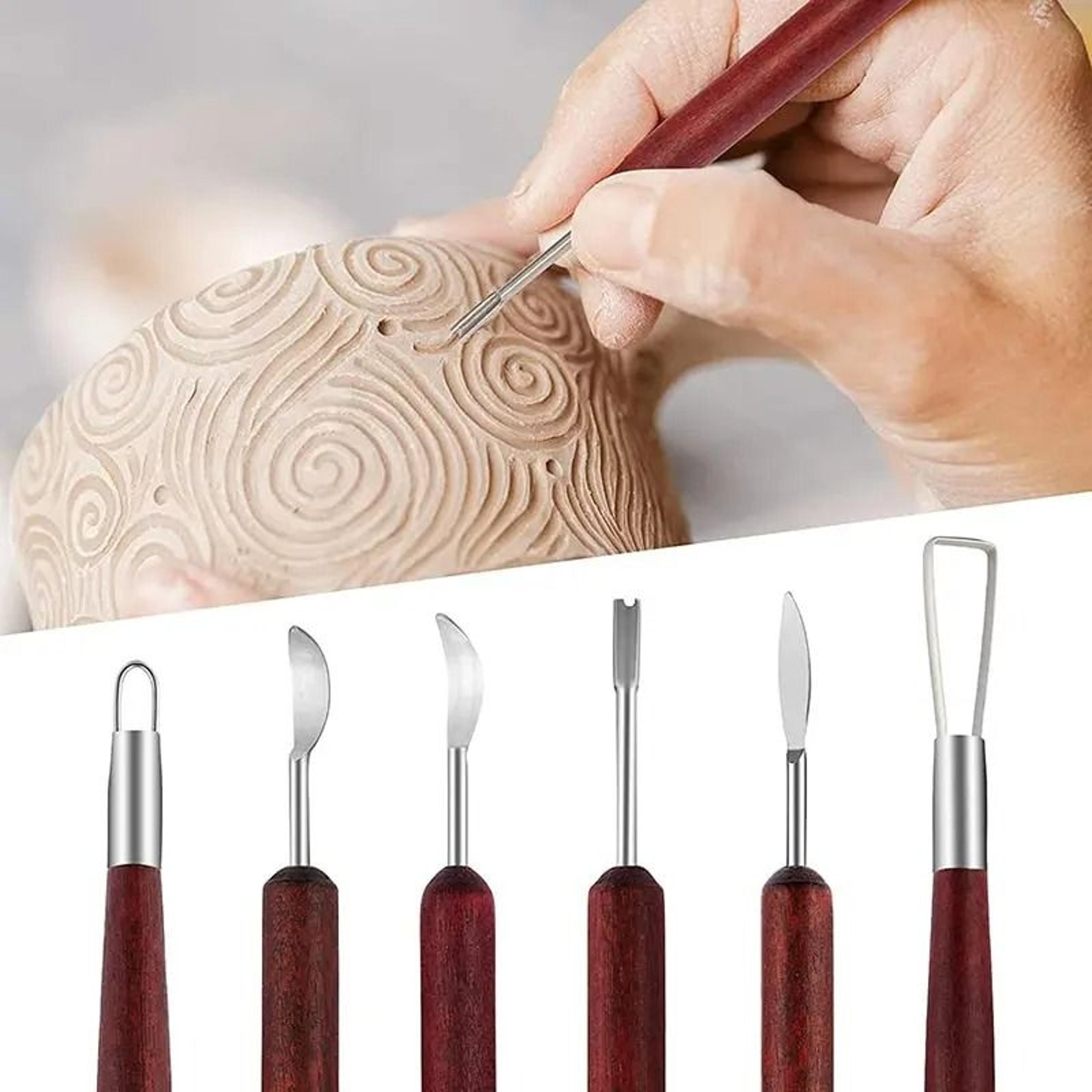 6pcs pottery clay sculpting tools wood handle wax carving modeling set