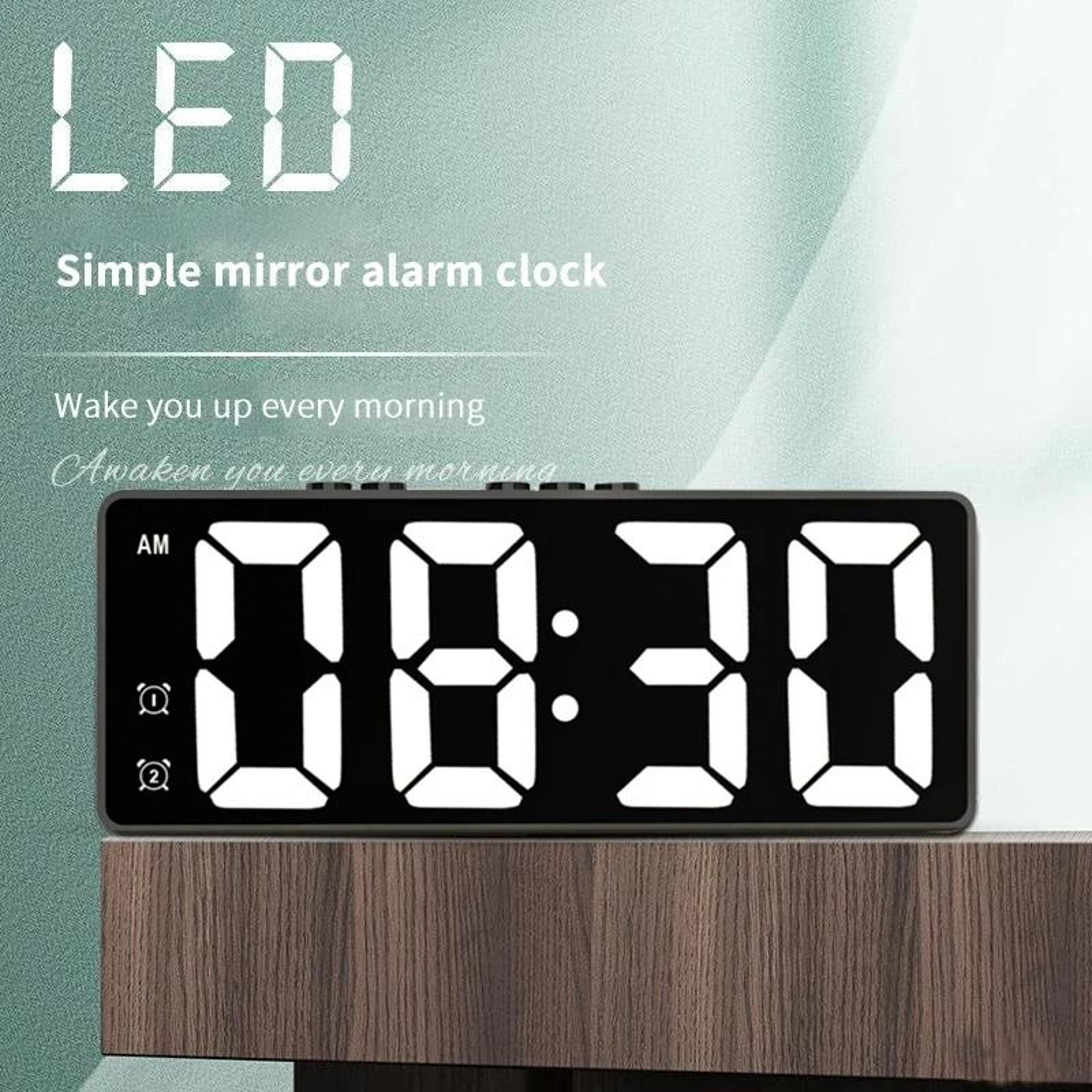 led mirror digital alarm clock desktop table clock snooze display electronic