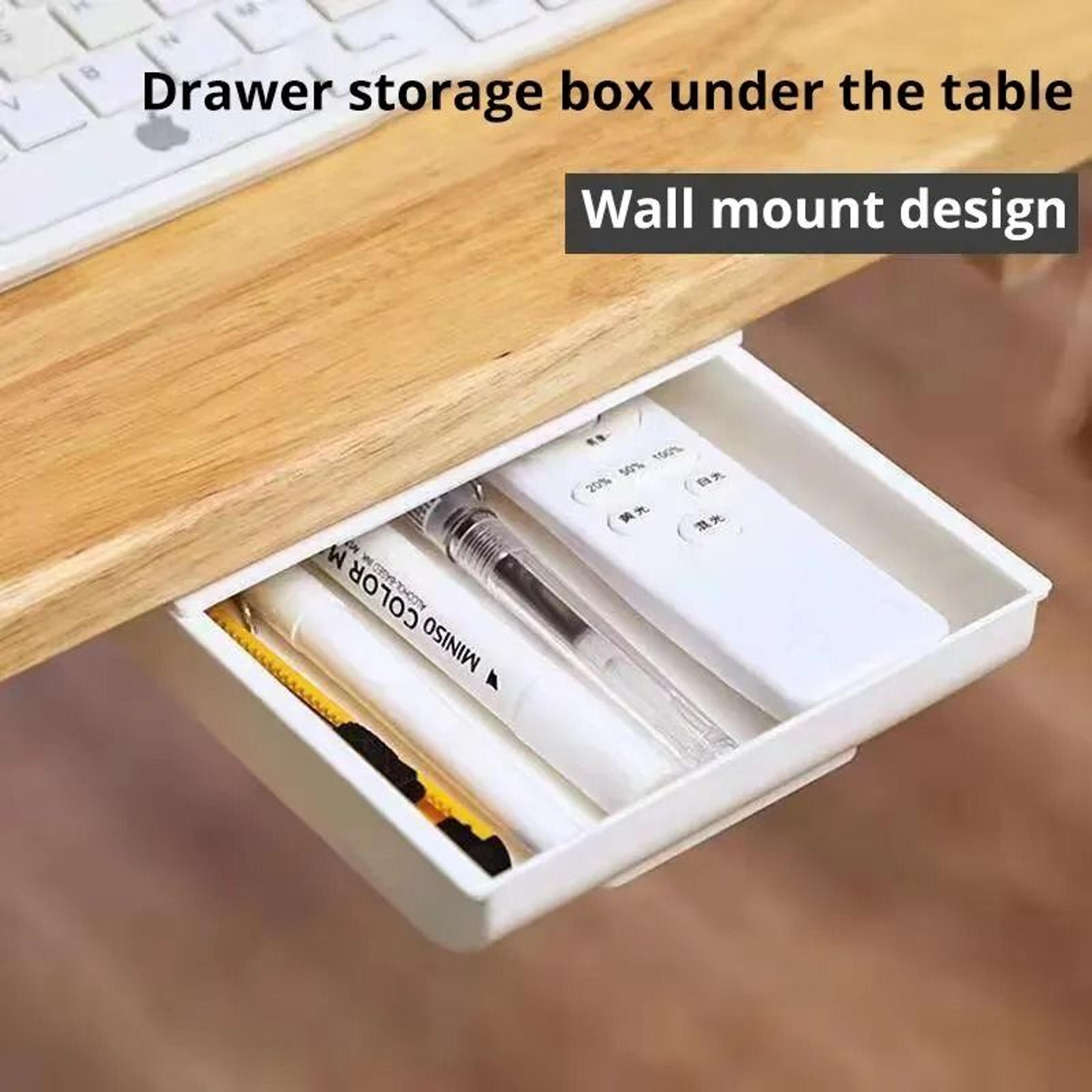 white self adhesive under desk storage drawer hidden pencil tray organizer