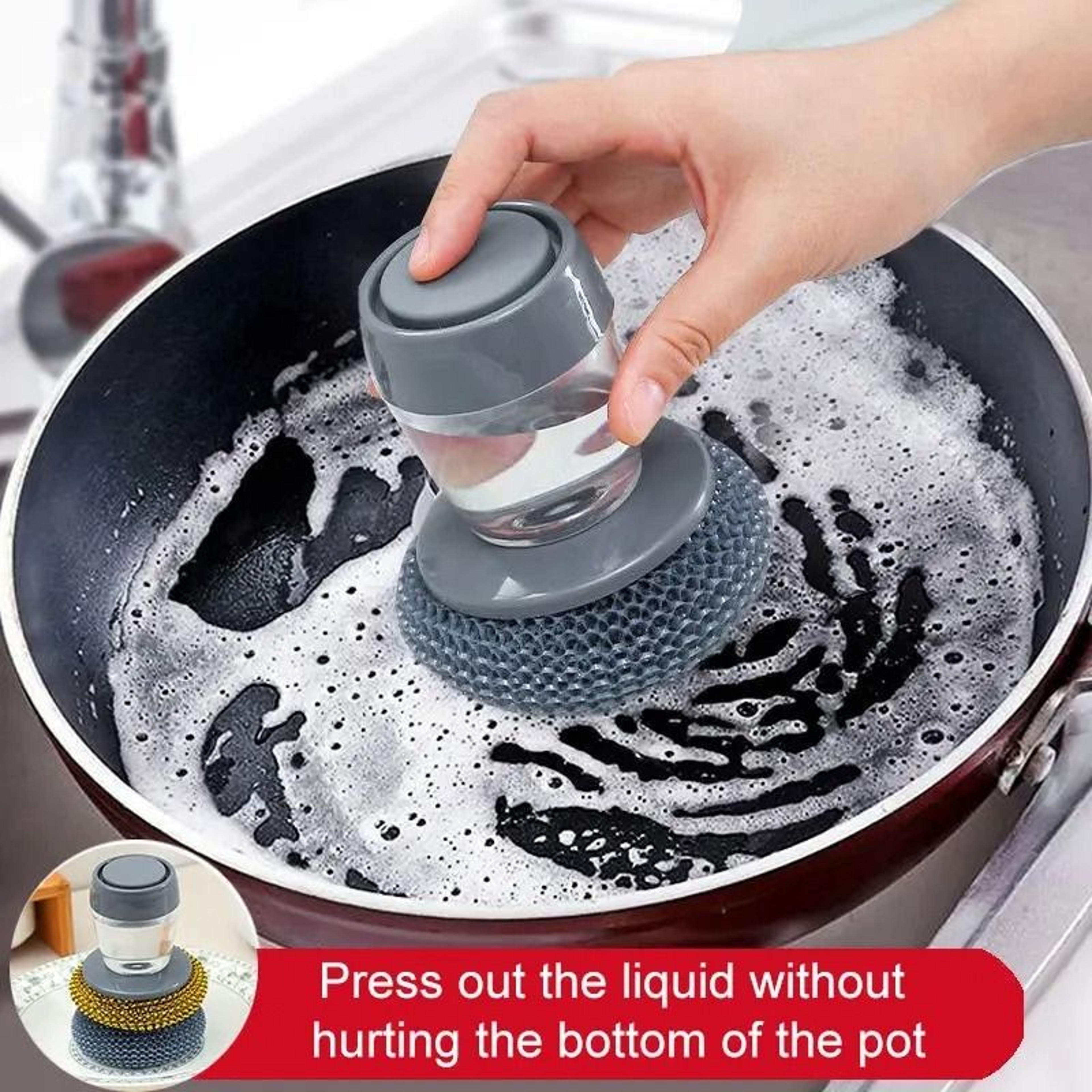 soap dispensing dish brush palm scrubber liquid dispenser kitchen cleaner