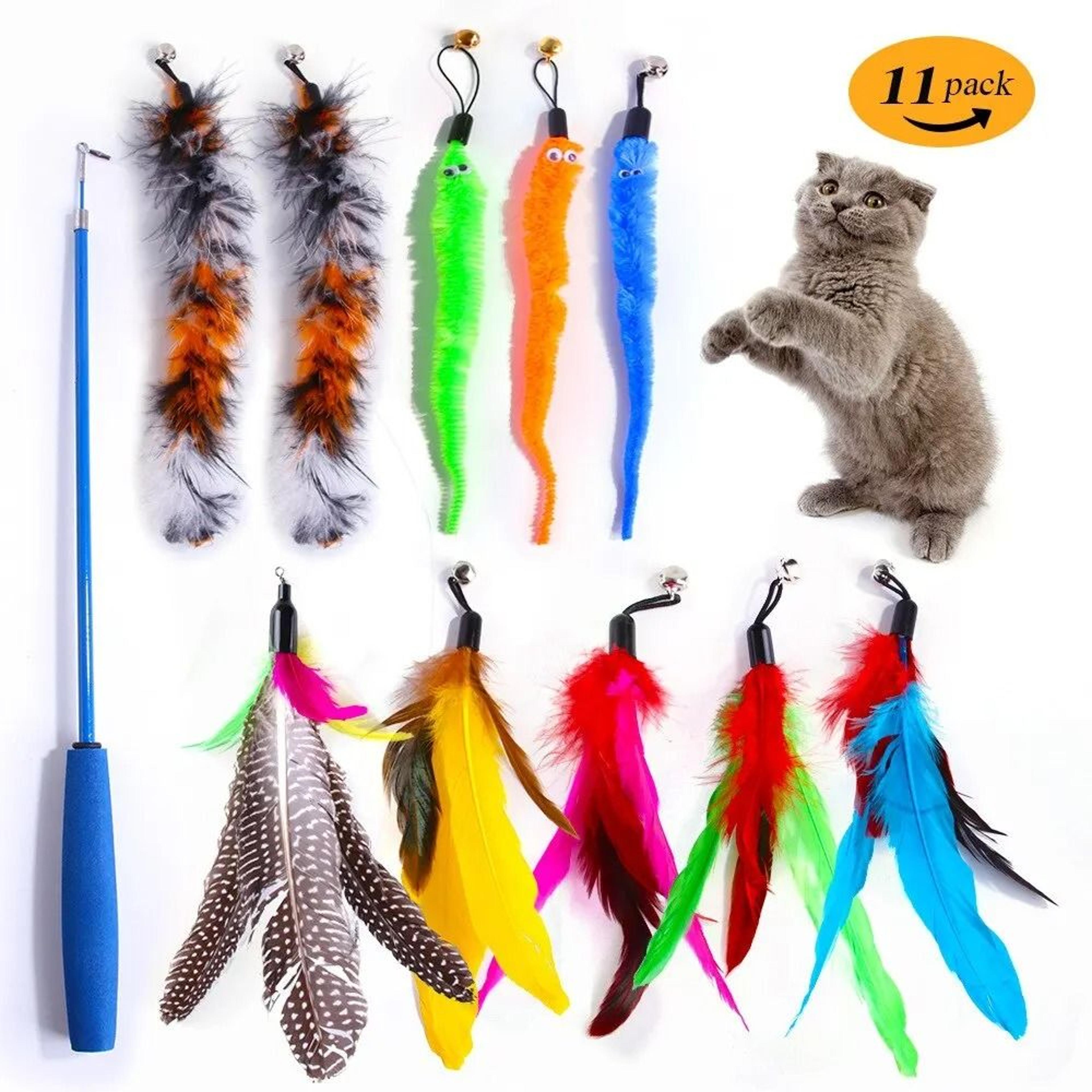 11pcs retractable cat wand toy set interactive feather teaser refills