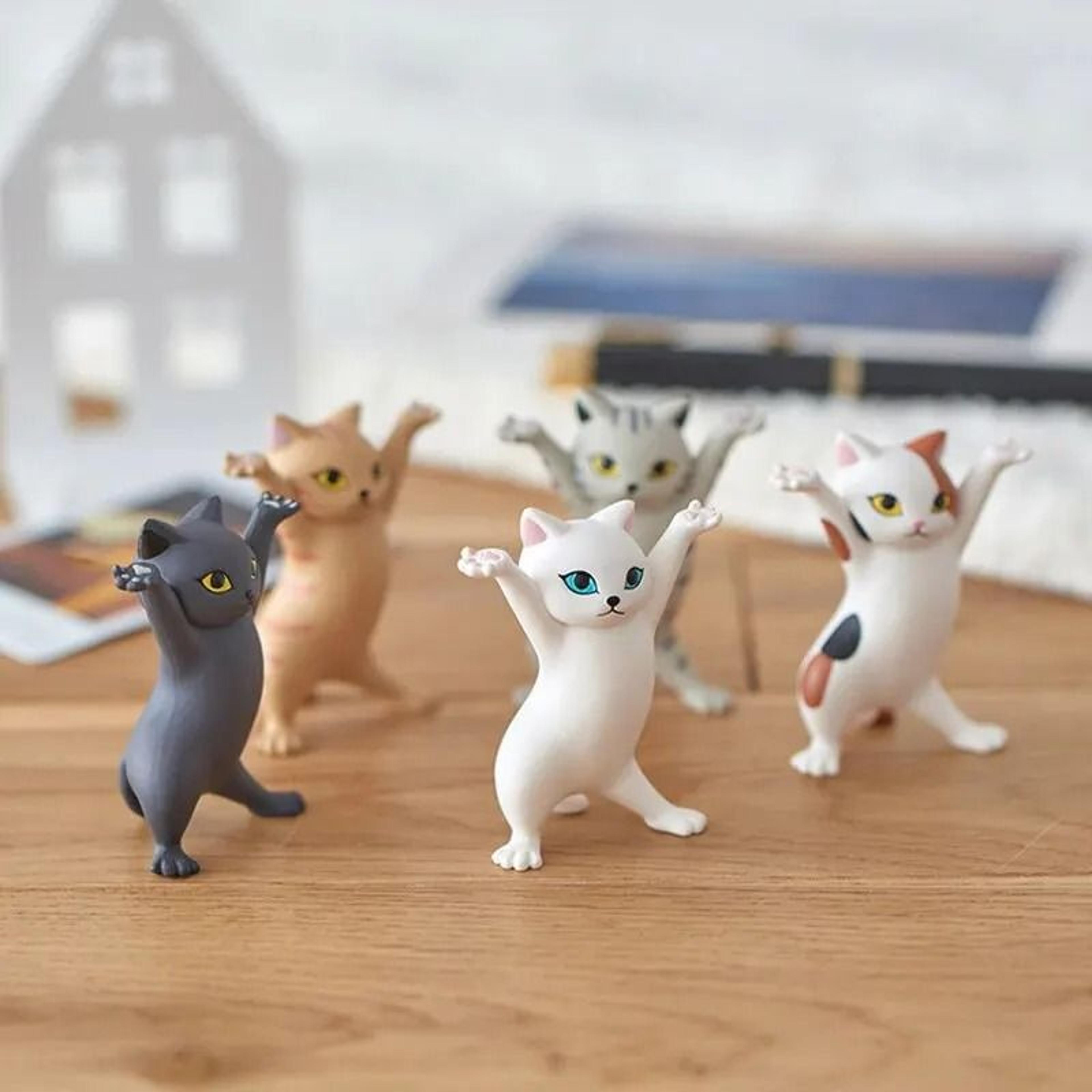 5pcs dancing cat figure toy pen holder stand doll cake topper decoration