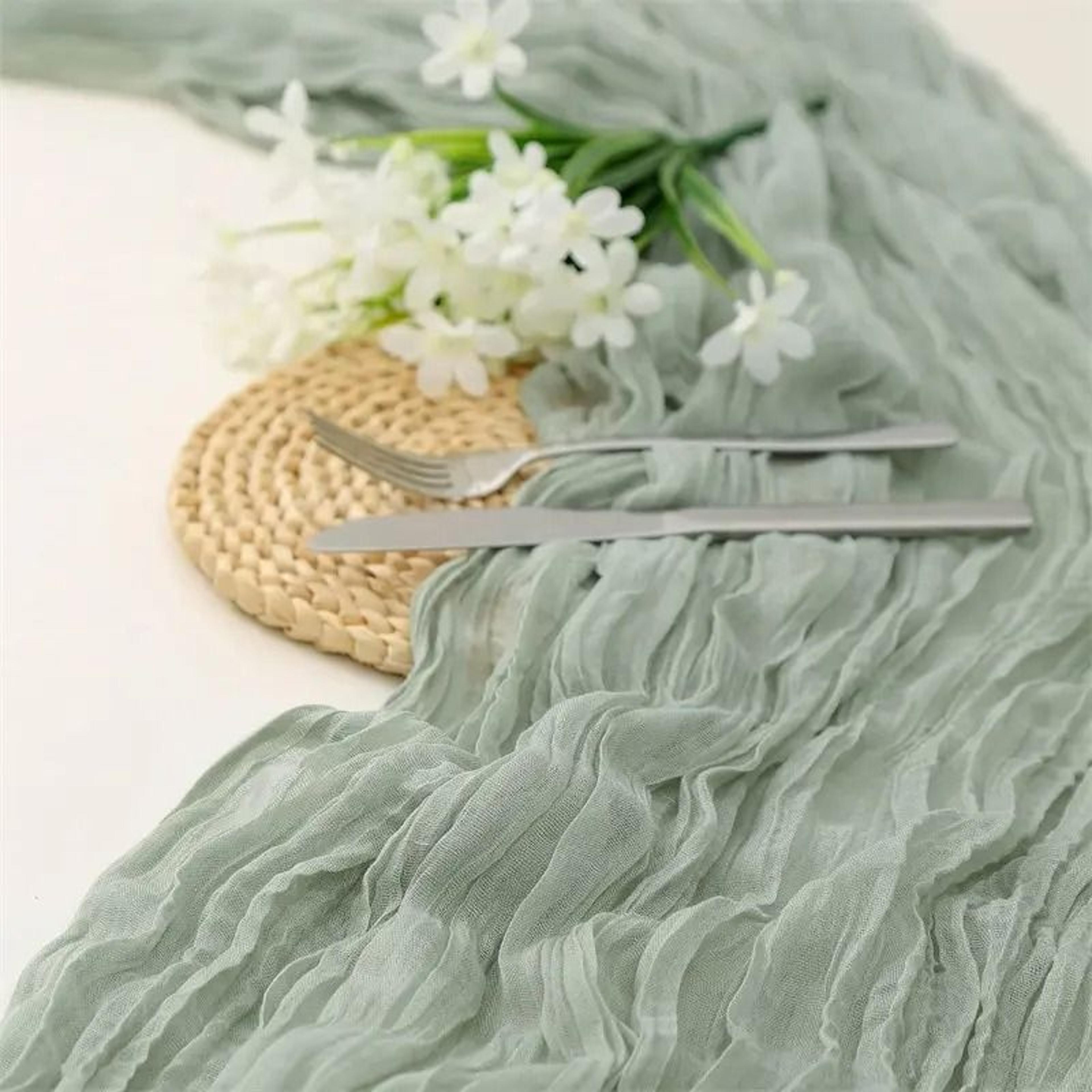 sage green cheesecloth table runner semi sheer gauze vintage wedding decor