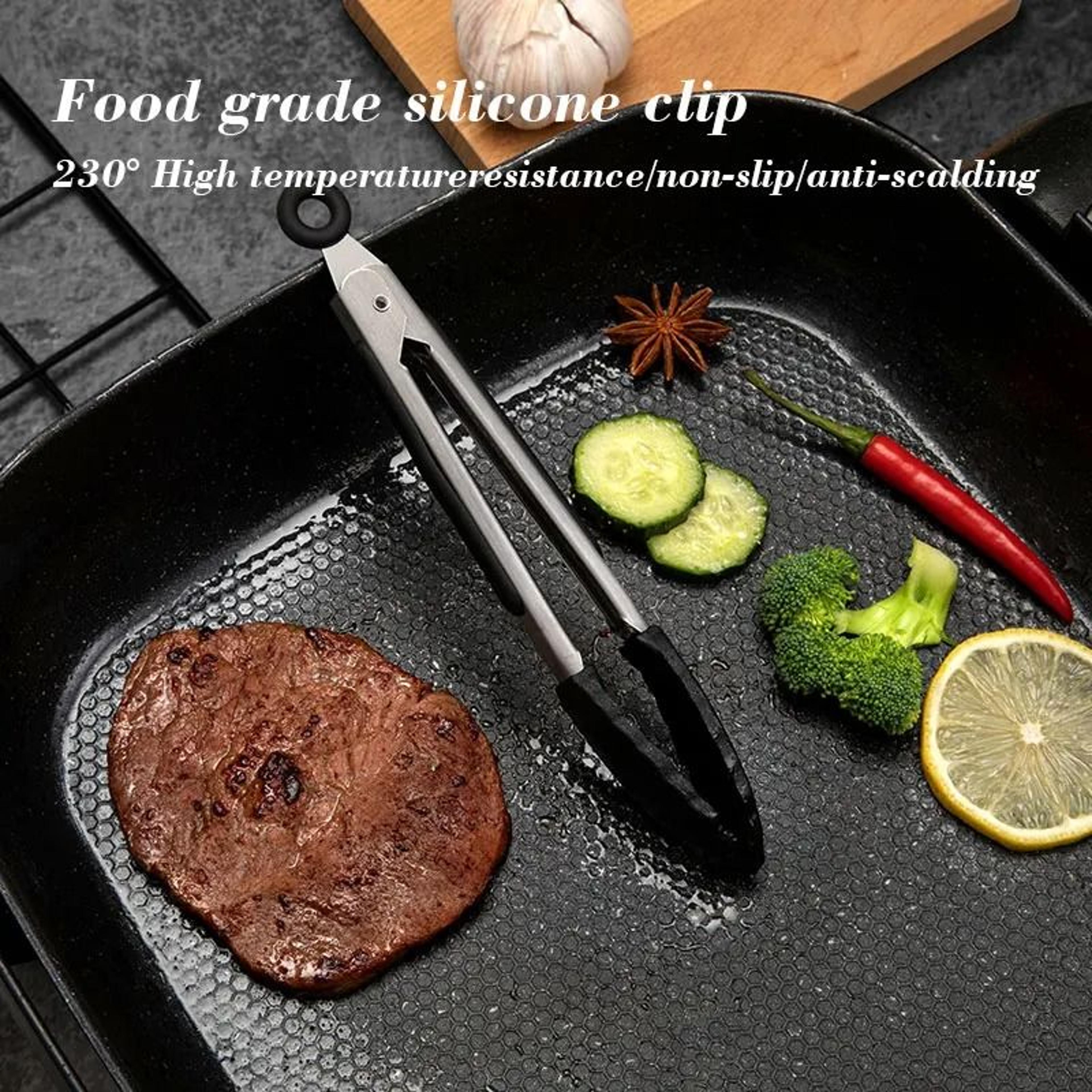 black silicone stainless steel kitchen tongs non stick bbq meat clamp