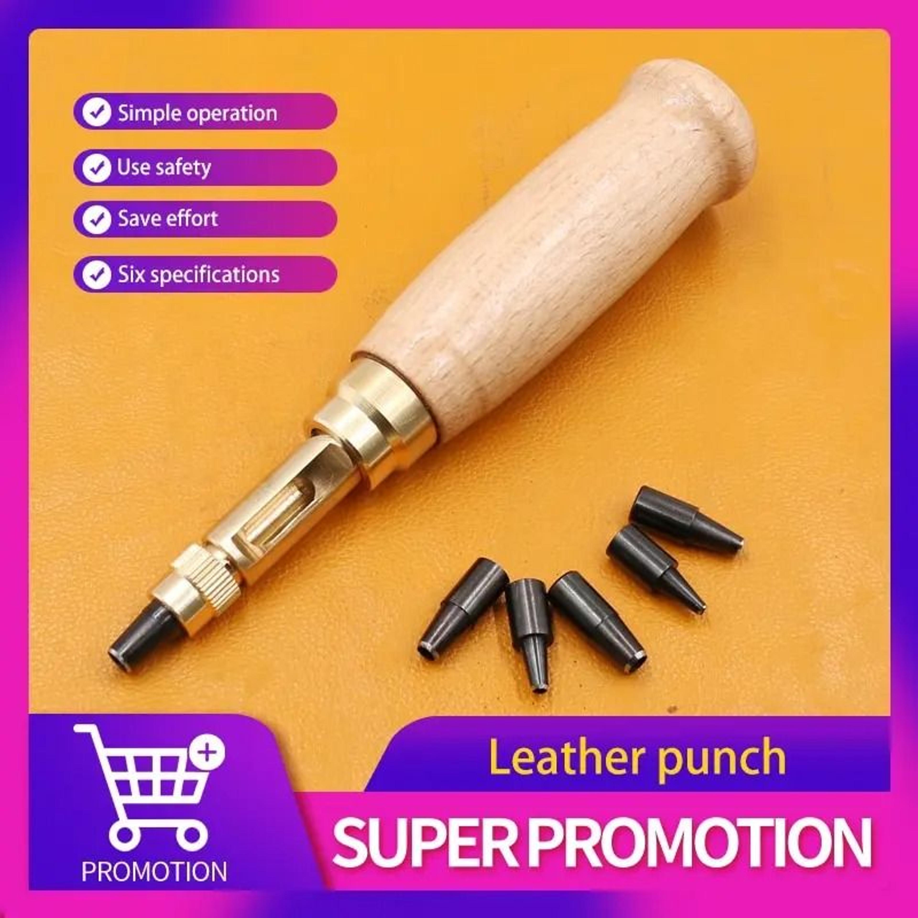 automatic screw leather hole punch tool set with 6 tip sizes 1.5-4mm