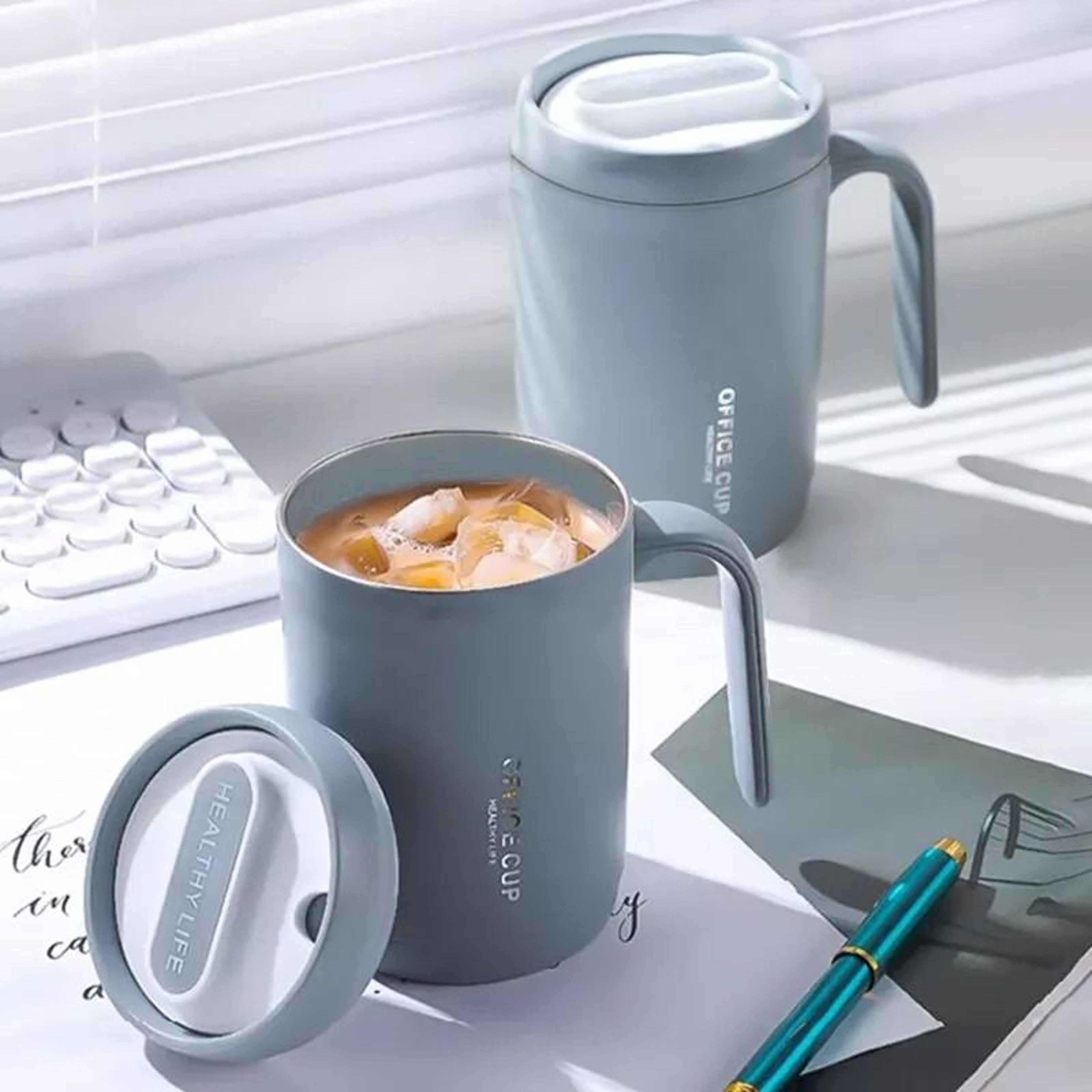 500ml portable grey coffee mug spill proof lid office travel drinking cup