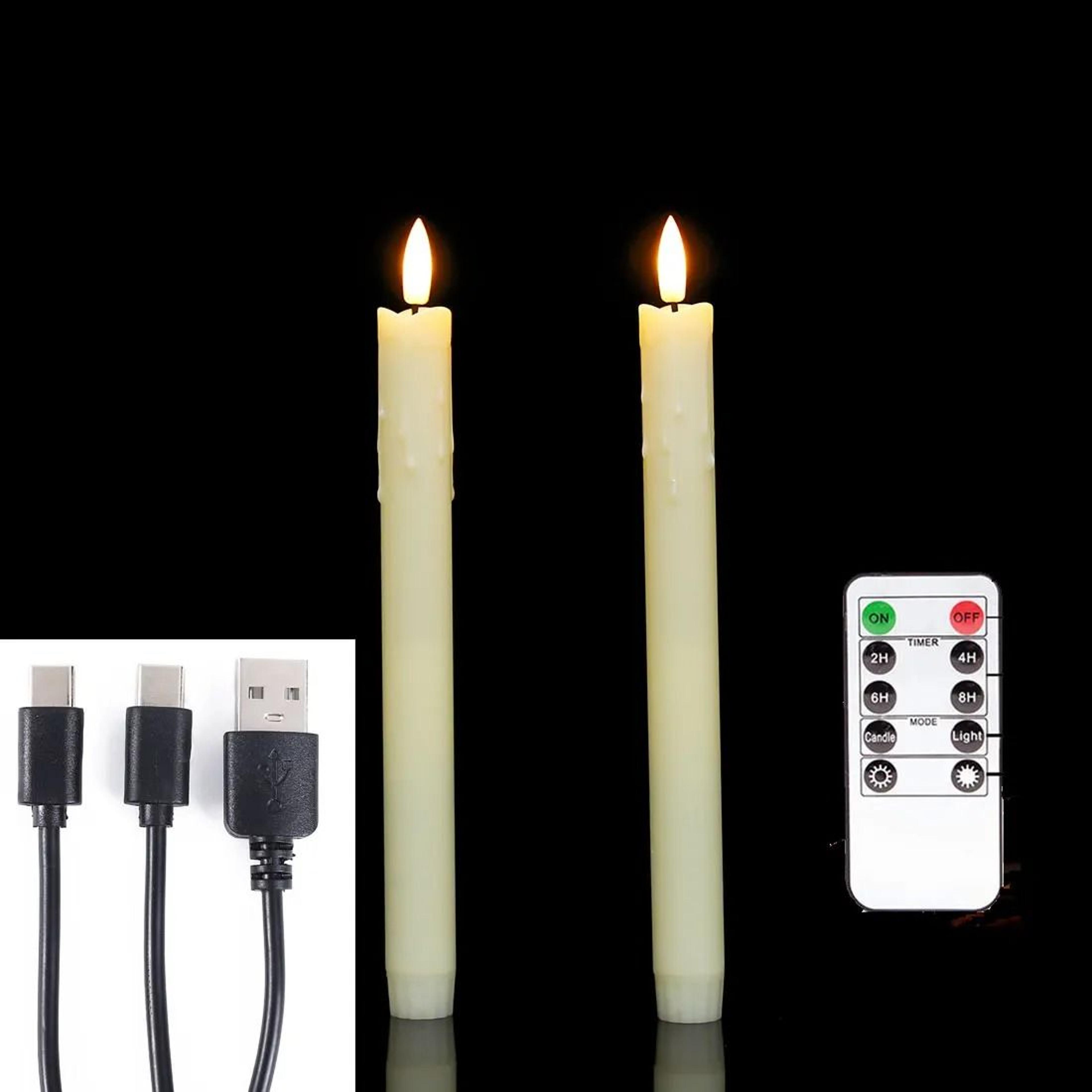 10 inch usb rechargeable led taper candles remote control flameless set