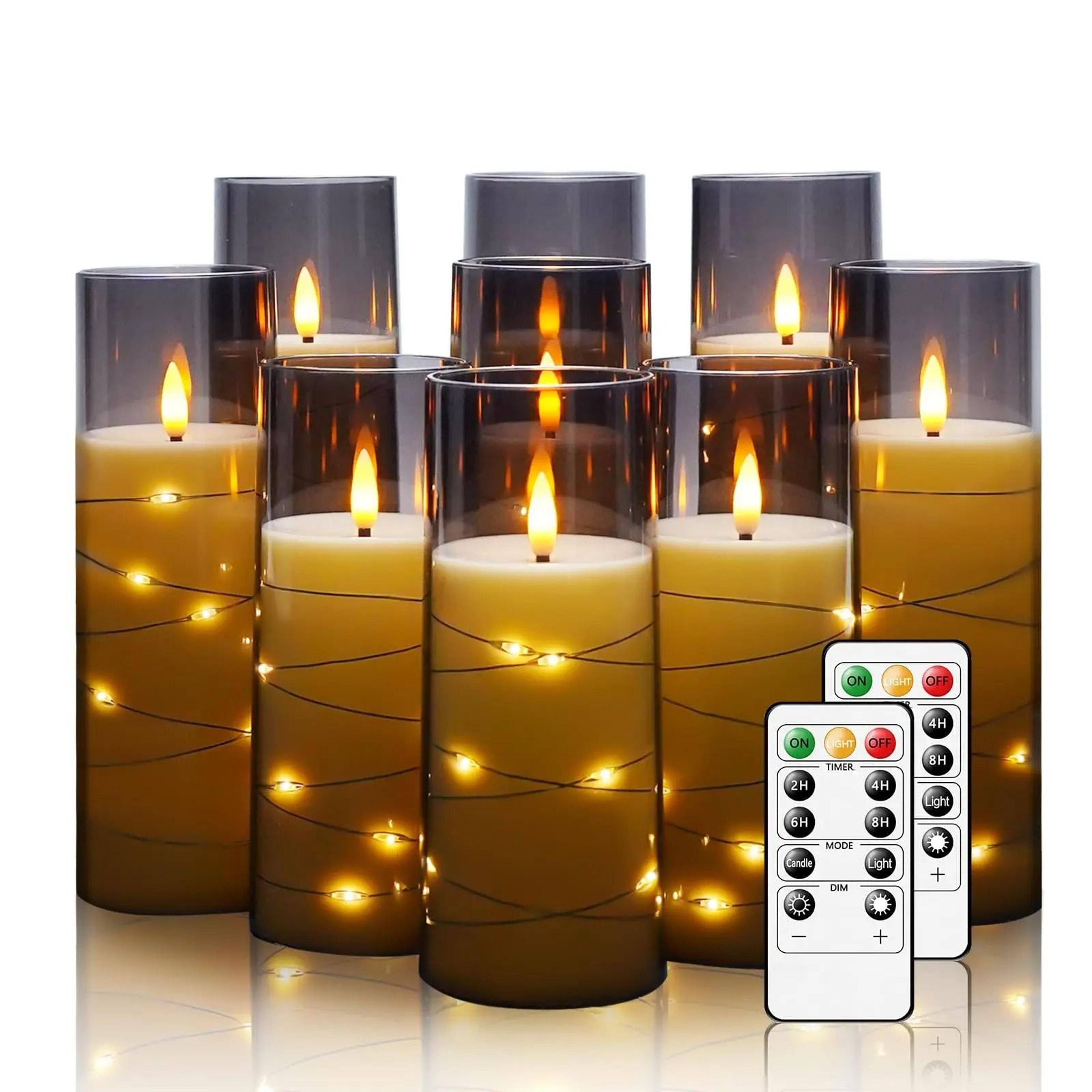 flickering flameless led pillar candle lights remote embedded star string set