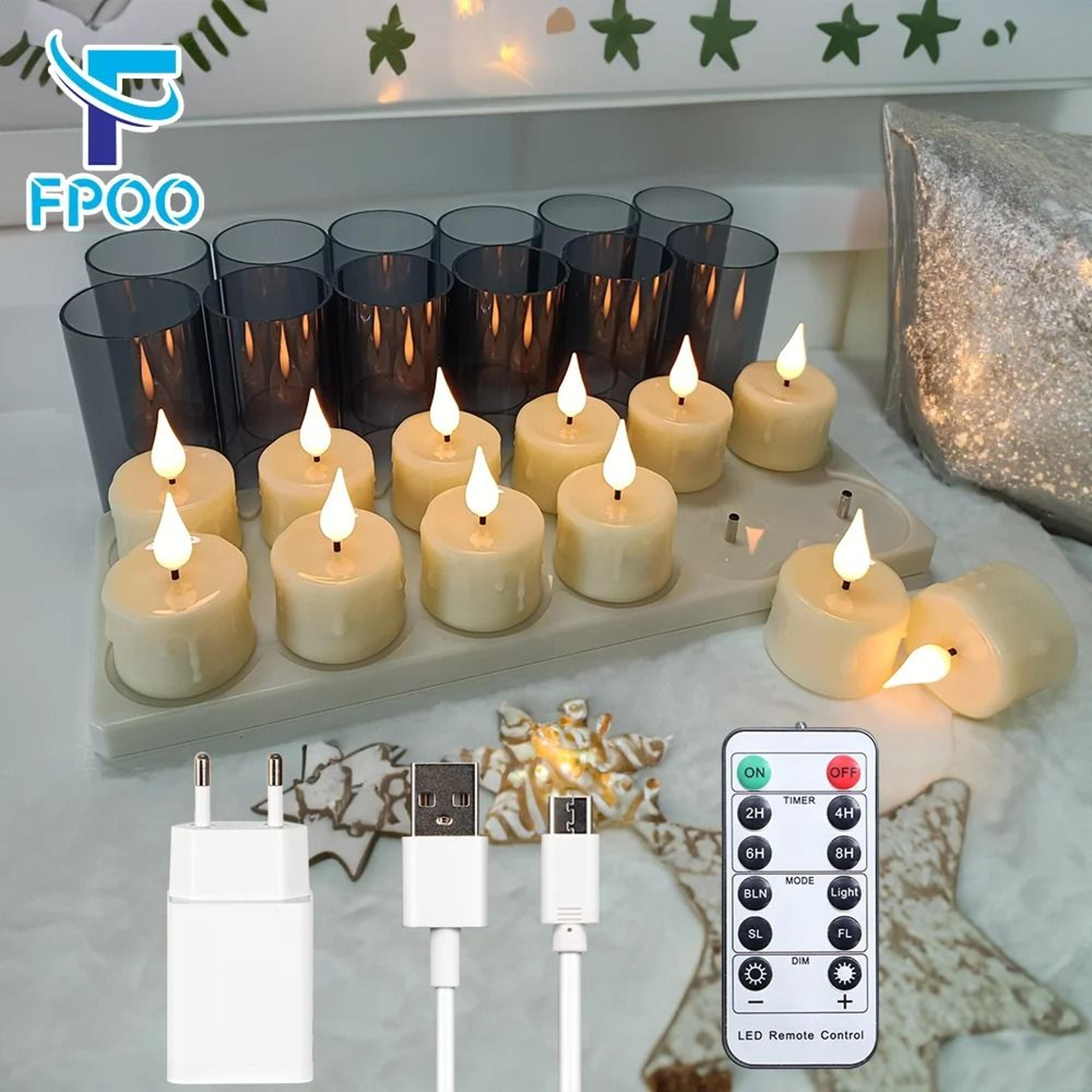 fpoo rechargeable flameless led tea light candles remote timer lamp set