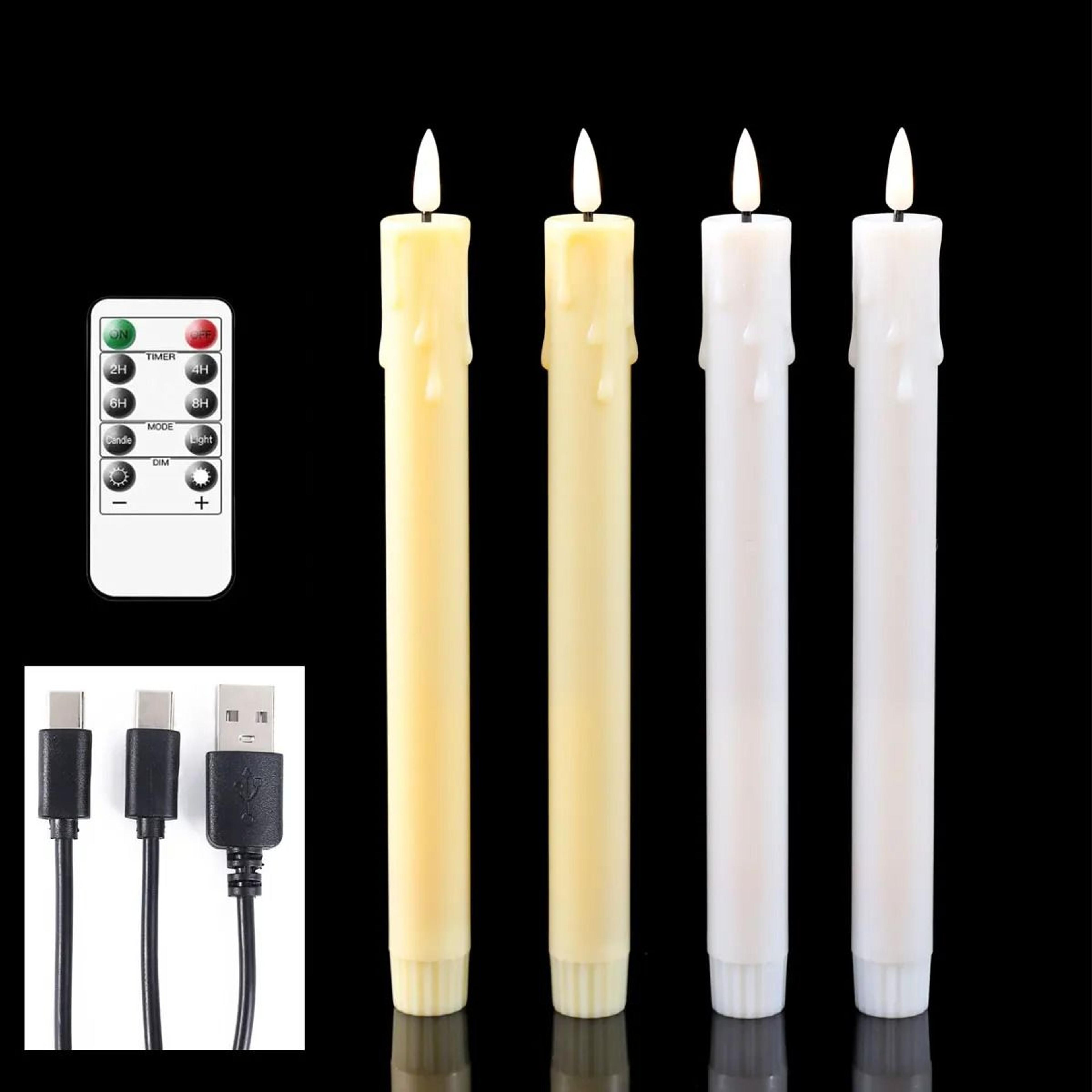 10 inch usb rechargeable flameless led taper candles remote control set