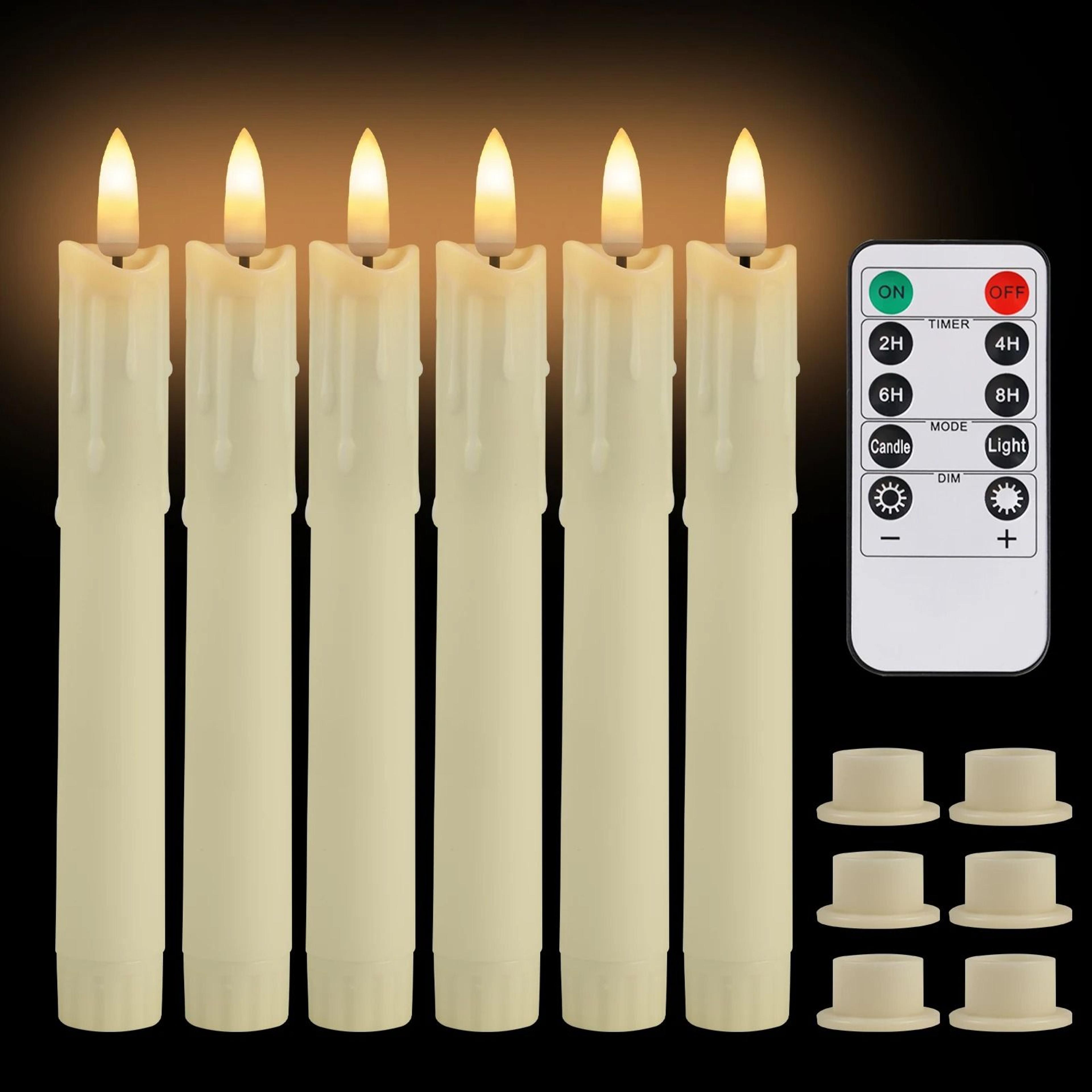 led flameless flickering taper candles remote ivory candlesticks set