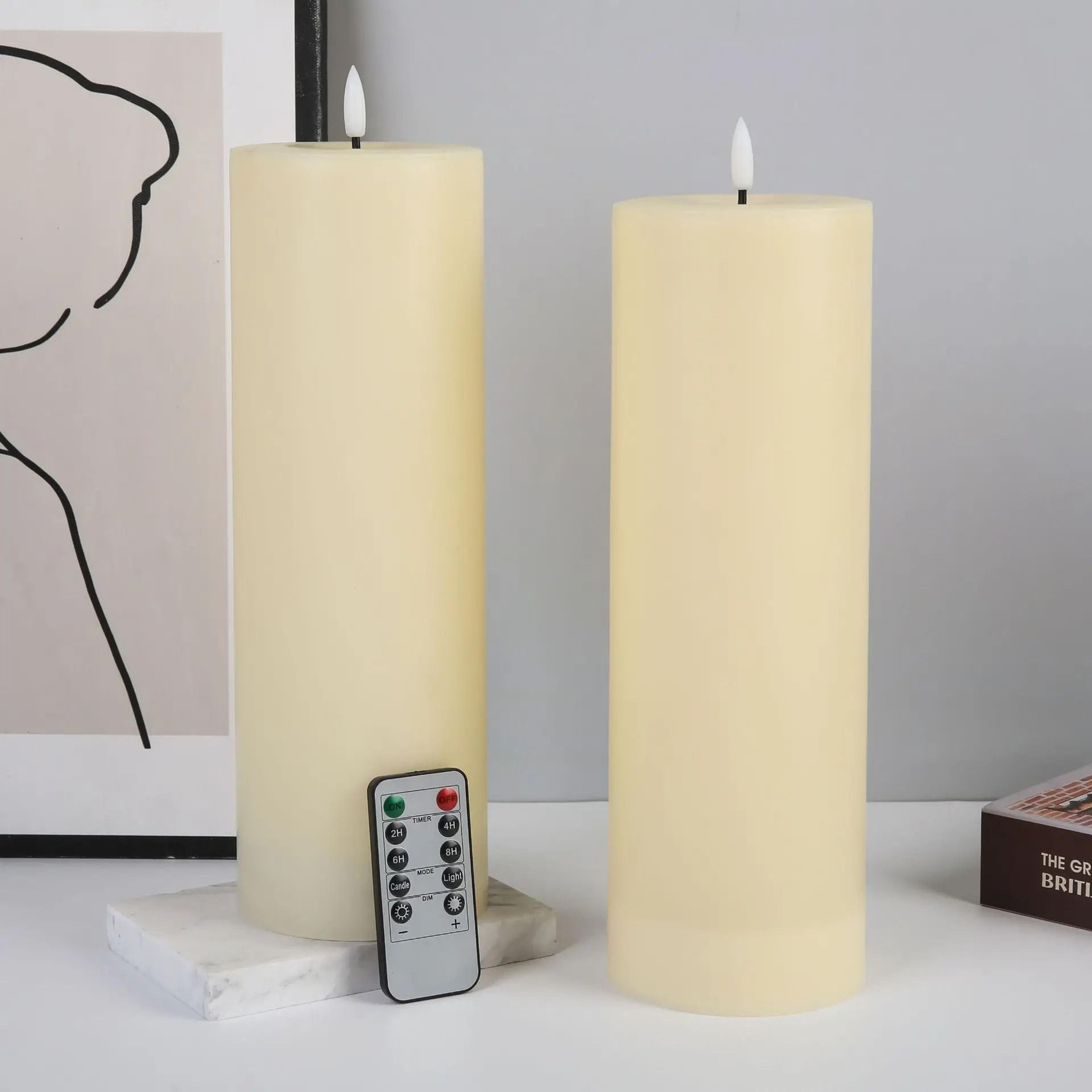 large outdoor 12x4 led real wax flameless pillar candle remote timer lamp