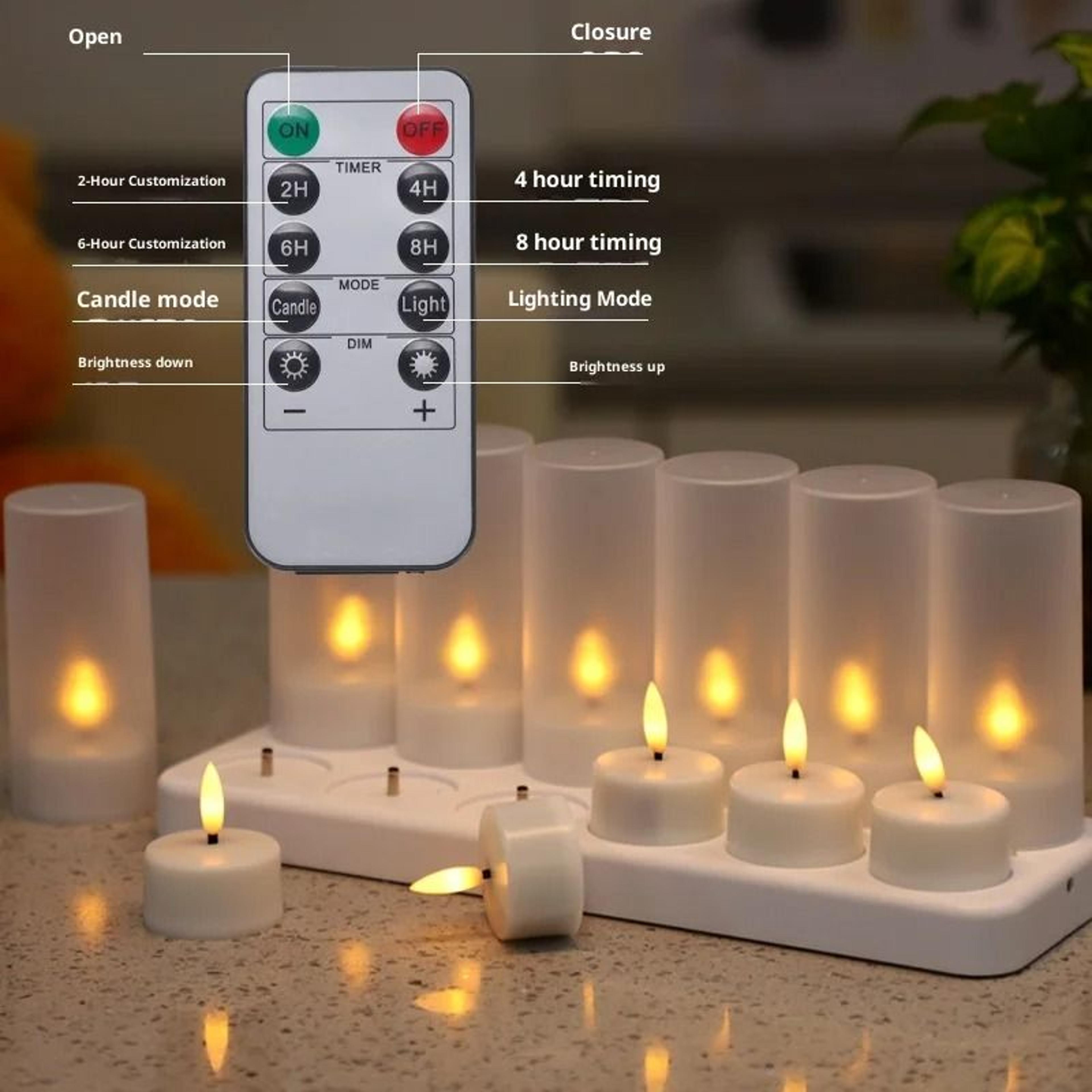 12 pack rechargeable led tea lights remote black wick flame effect candles