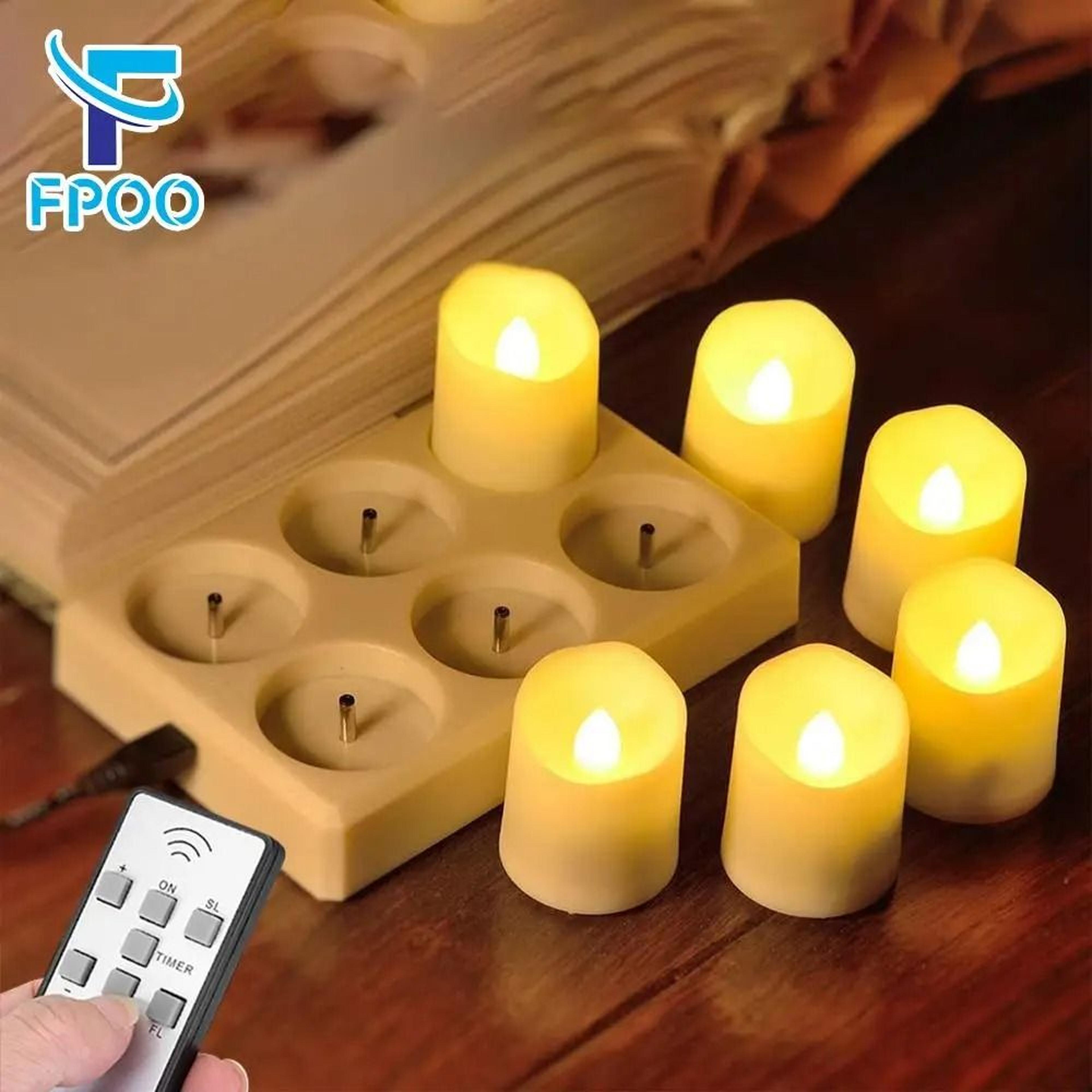 fpoo rechargeable led flameless candle set remote timer home decor light