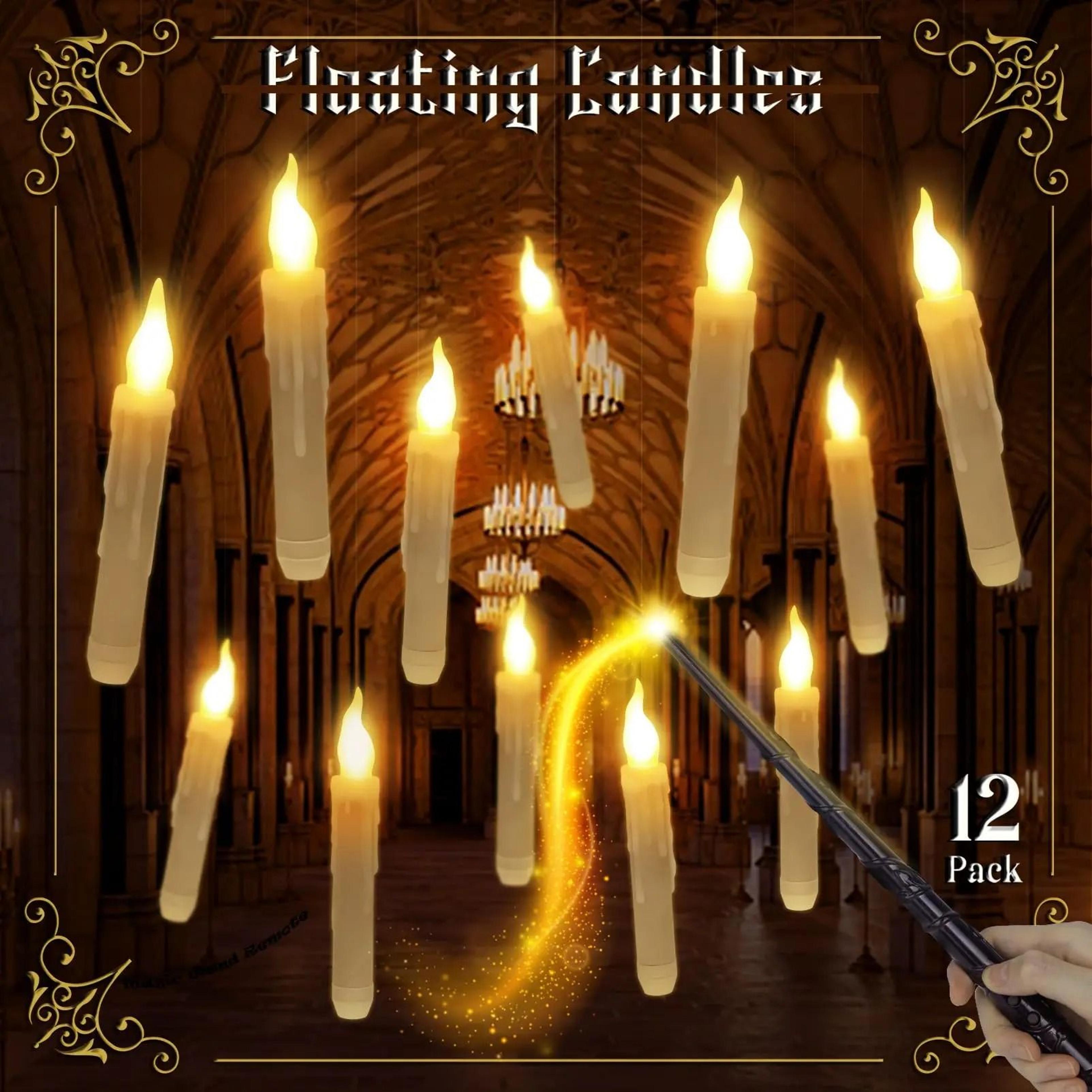 12 pcs magic floating candles wand remote hanging led lights halloween decor