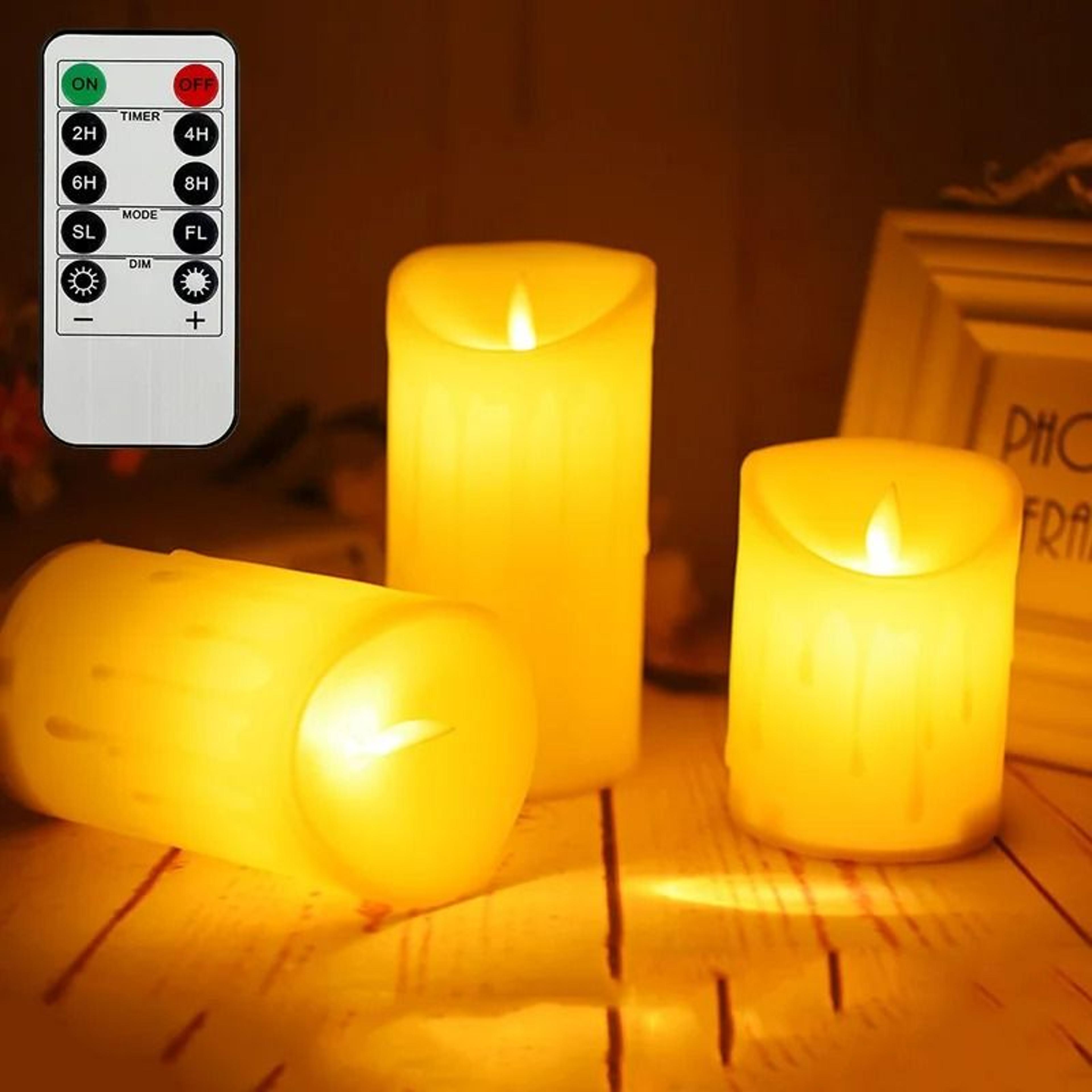 3 pcs flickering flameless pillar led candles remote wax night light set
