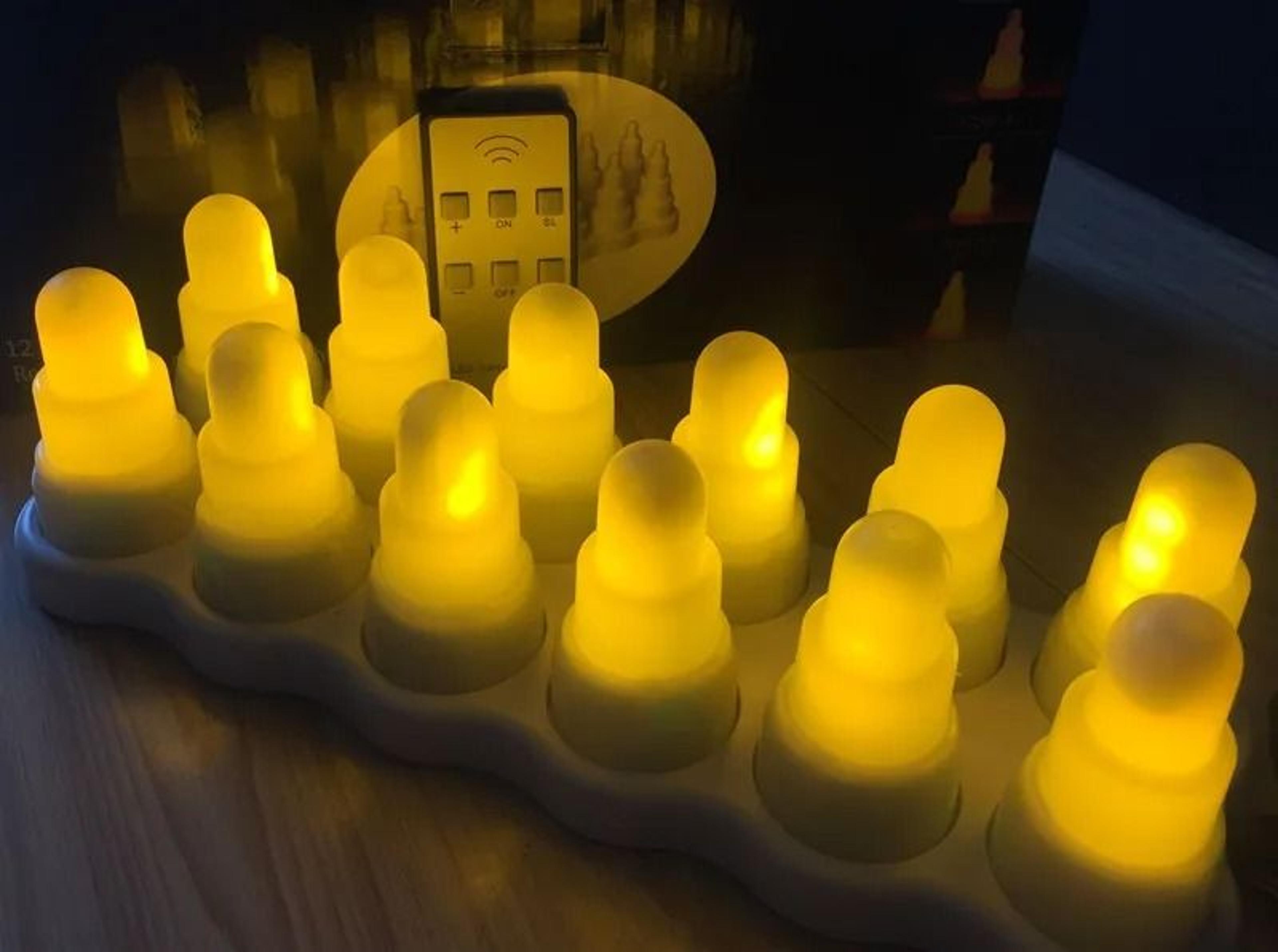 12 pack rechargeable led tea lights remote control amber flameless candles