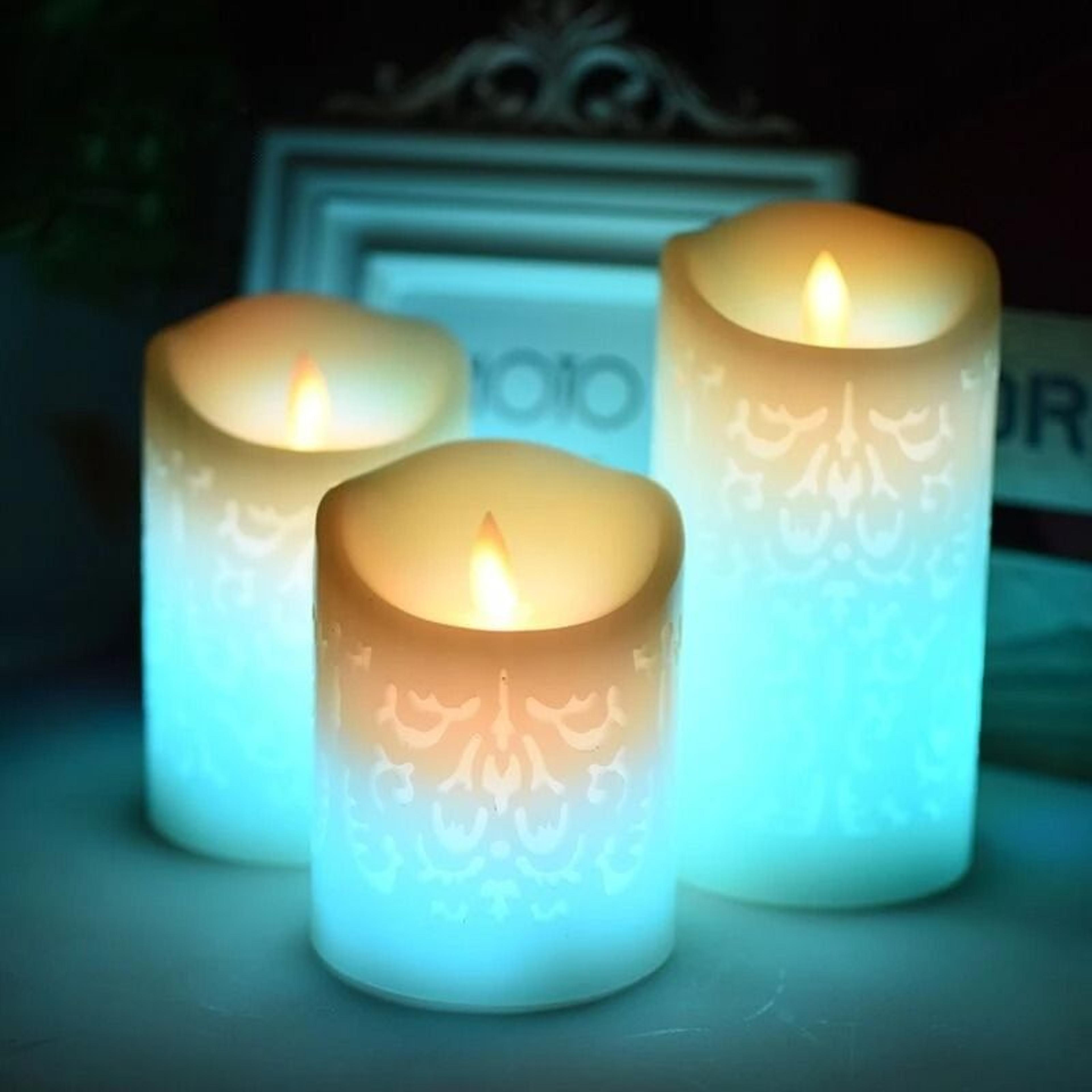 carved 3d moroccan flickering led pillar candle color changing paraffin wax