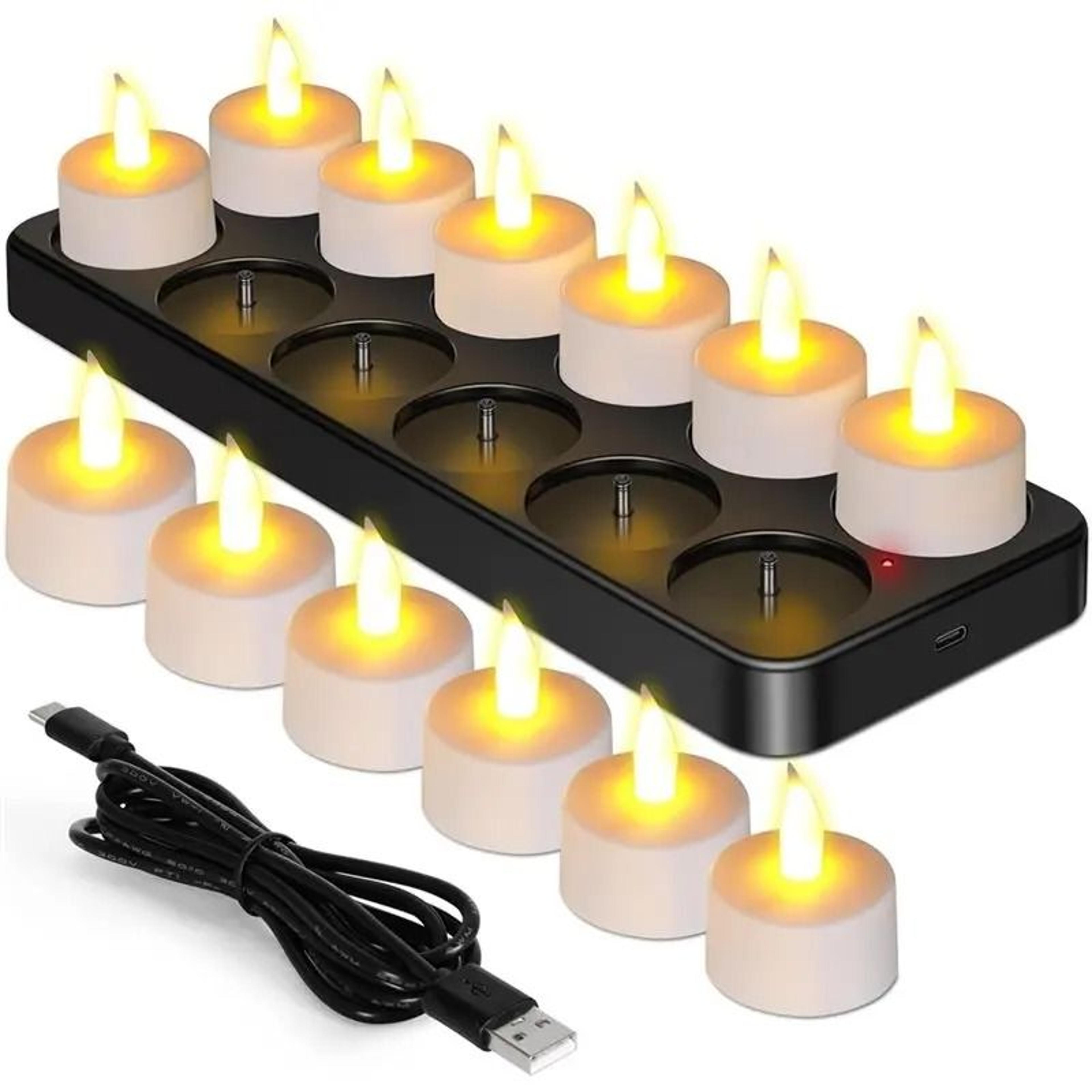 12 pcs rechargeable led tea light candles charging dock remote control timer