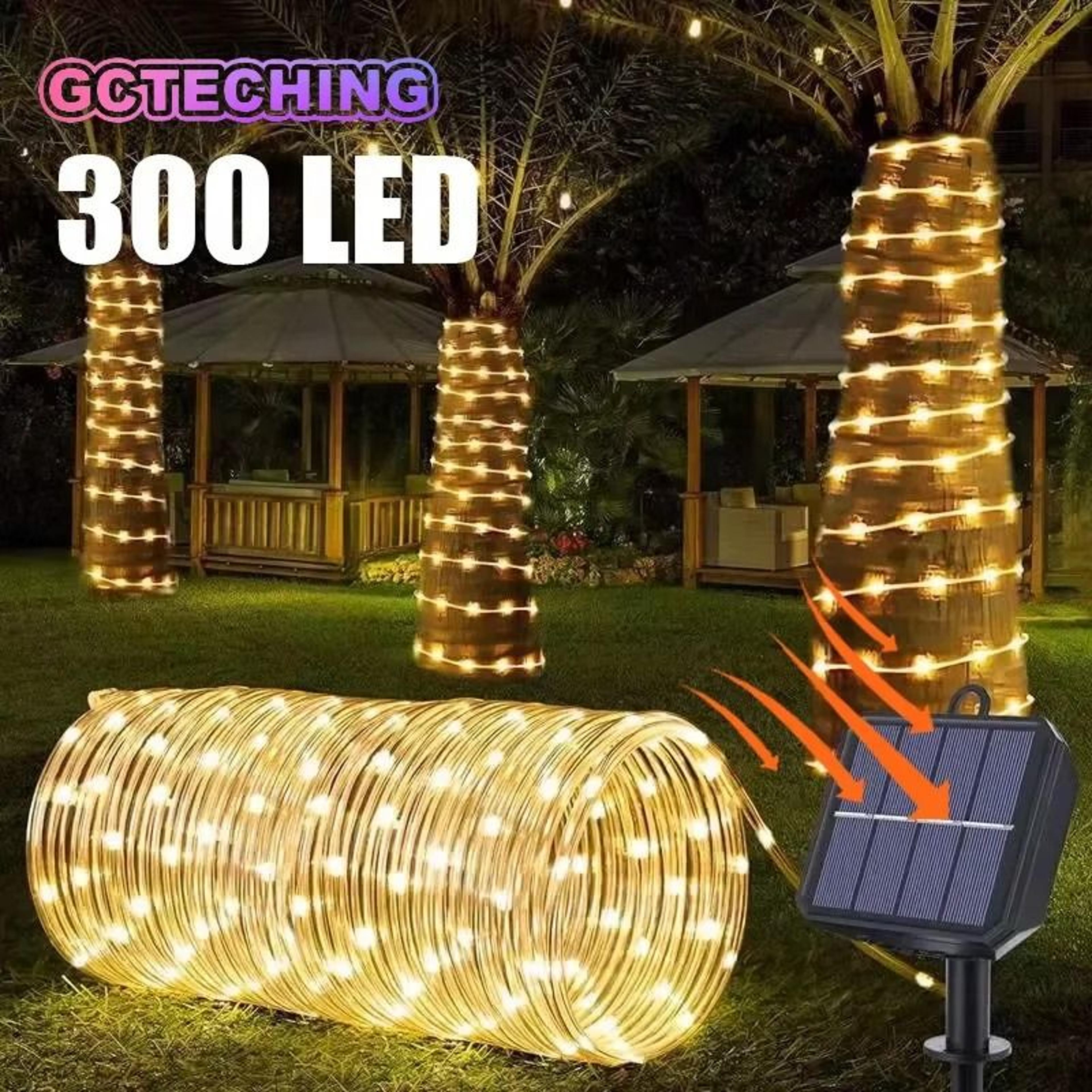 300 led outdoor solar tube rope fairy string lights waterproof garden christmas