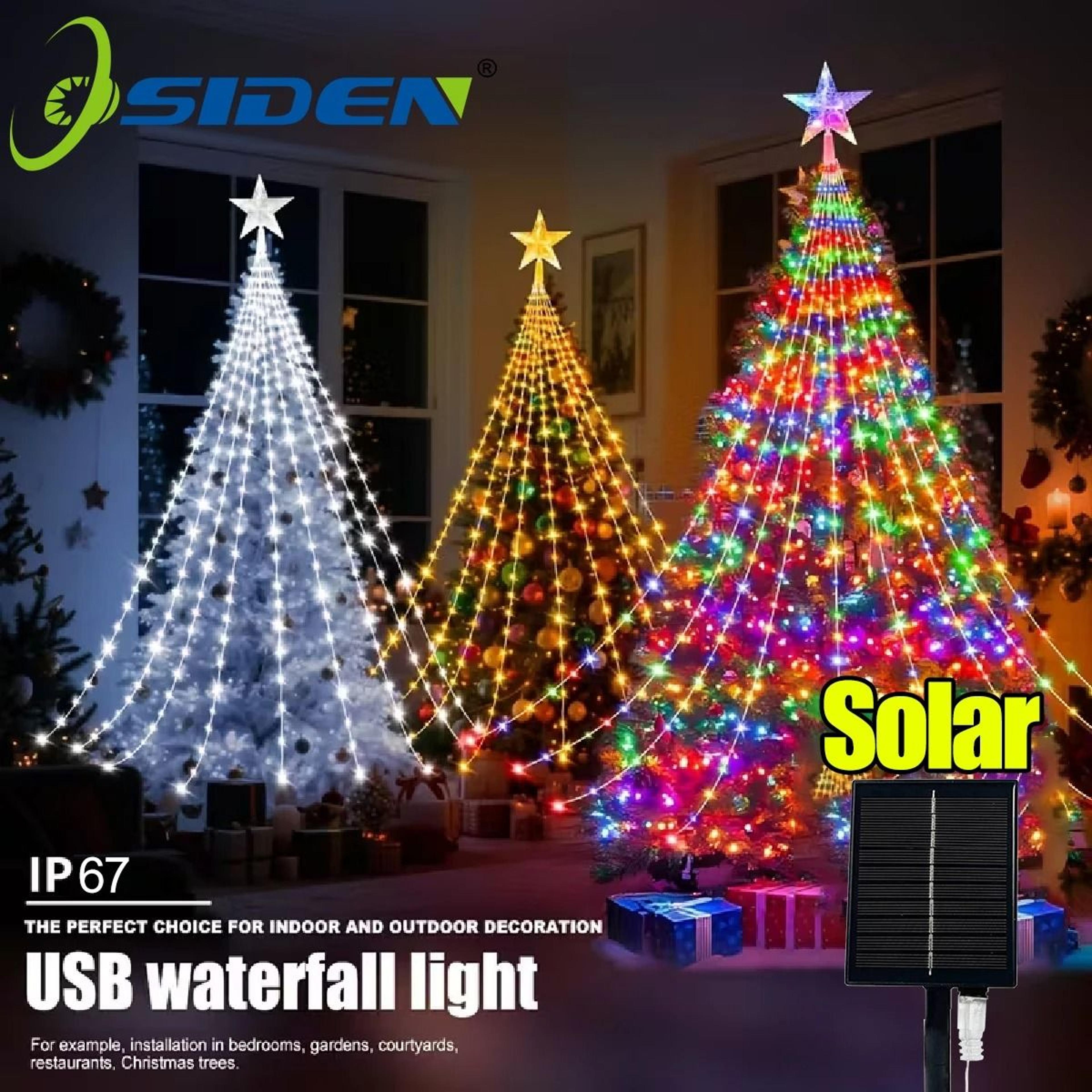 five pointed star waterfall string lights usb solar powered christmas decor