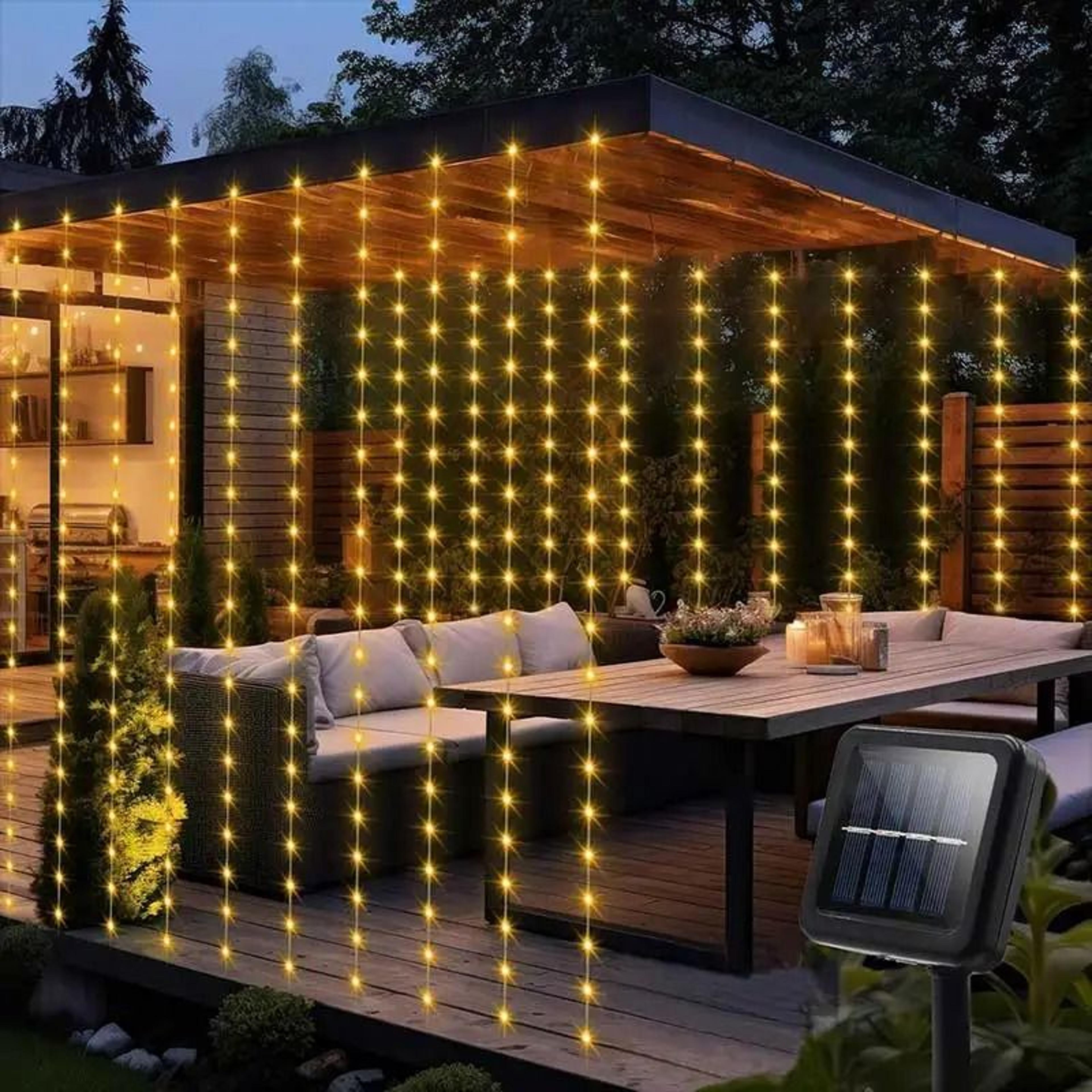 300 led solar curtain string lights outdoor waterproof backyard fairy garland
