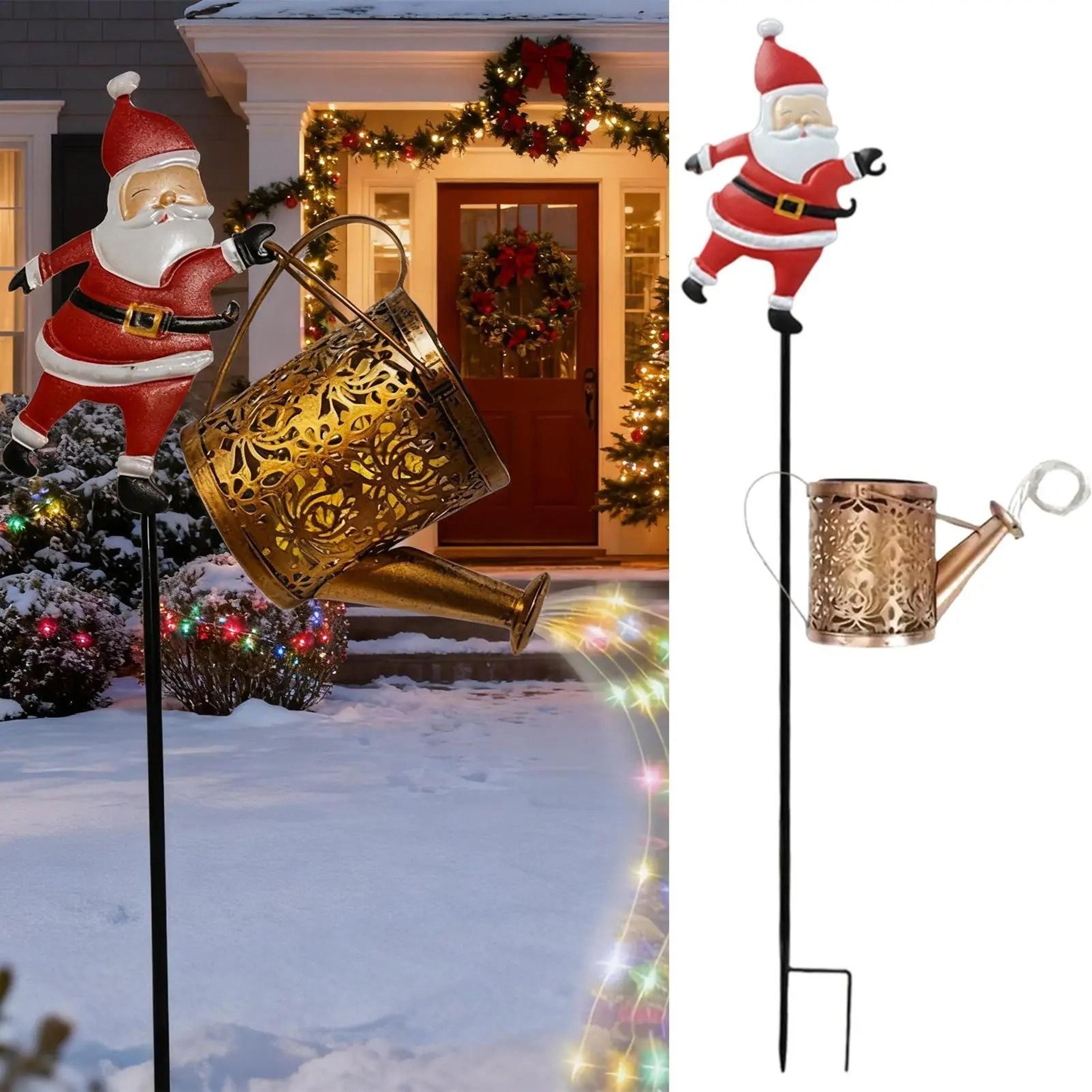 solar christmas kettle lights vintage watering can led lamp outdoor decor