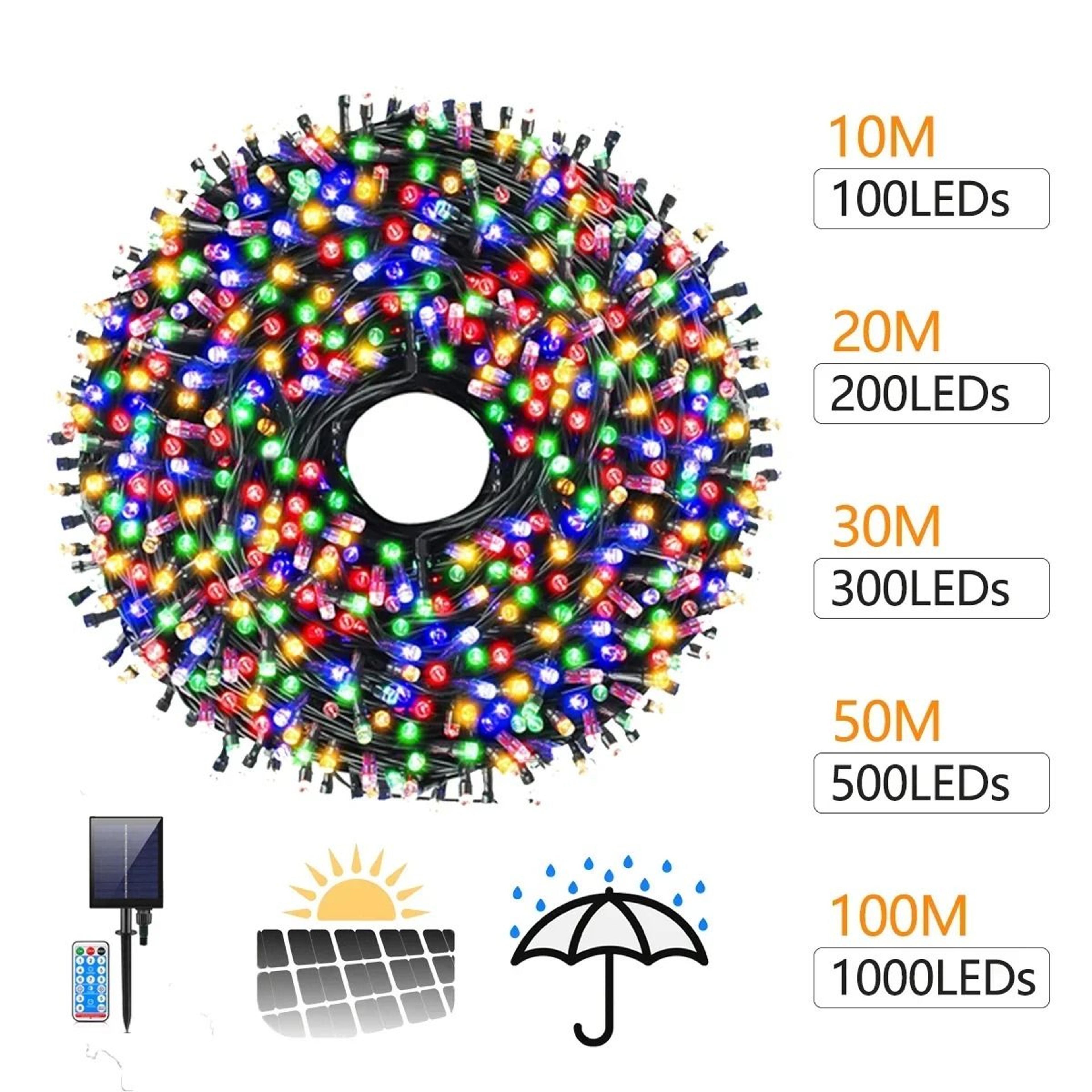 outdoor solar twinkle fairy lights string garland 8 modes christmas tree decor