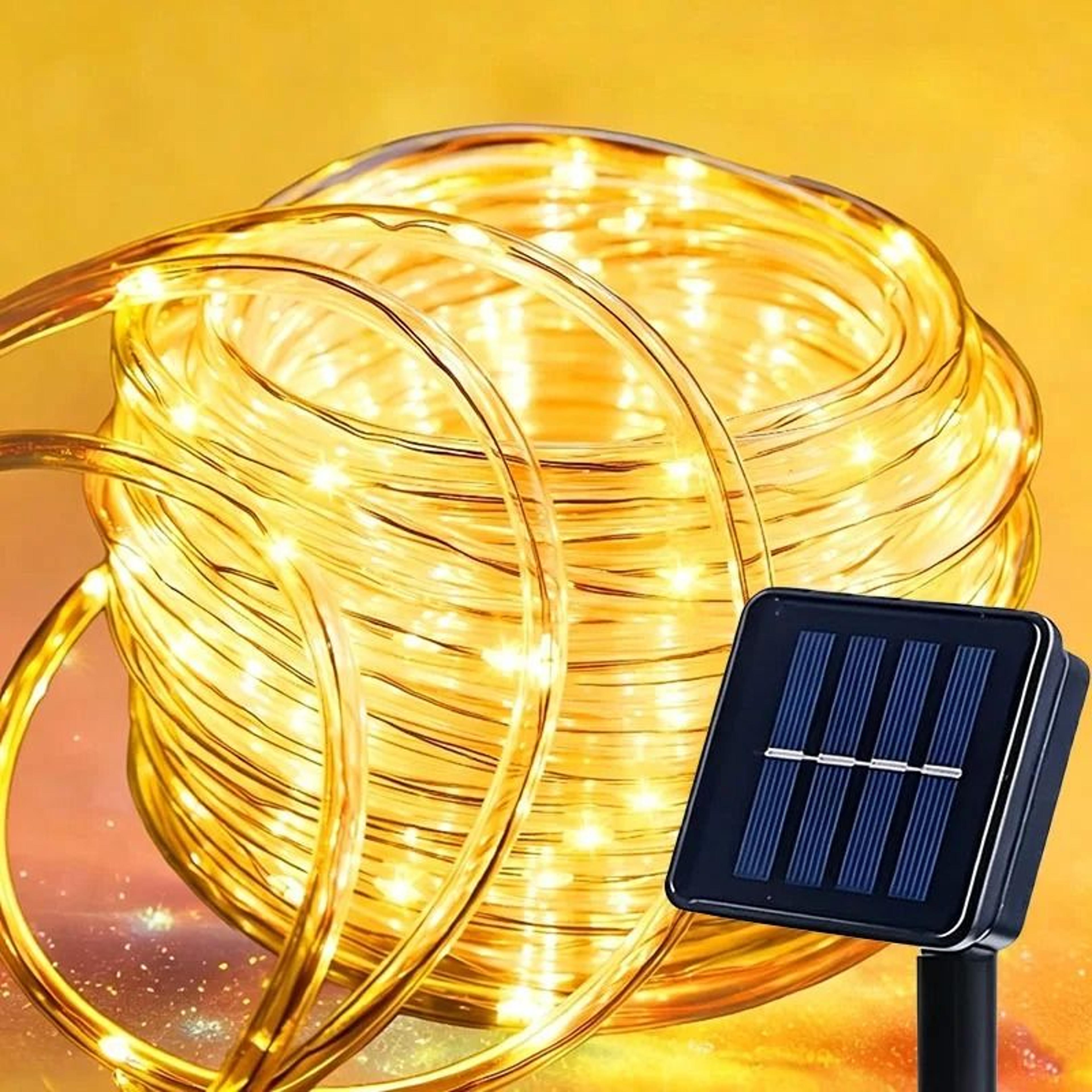 solar outdoor rope string lights 8 modes waterproof led fairy tree garden decor