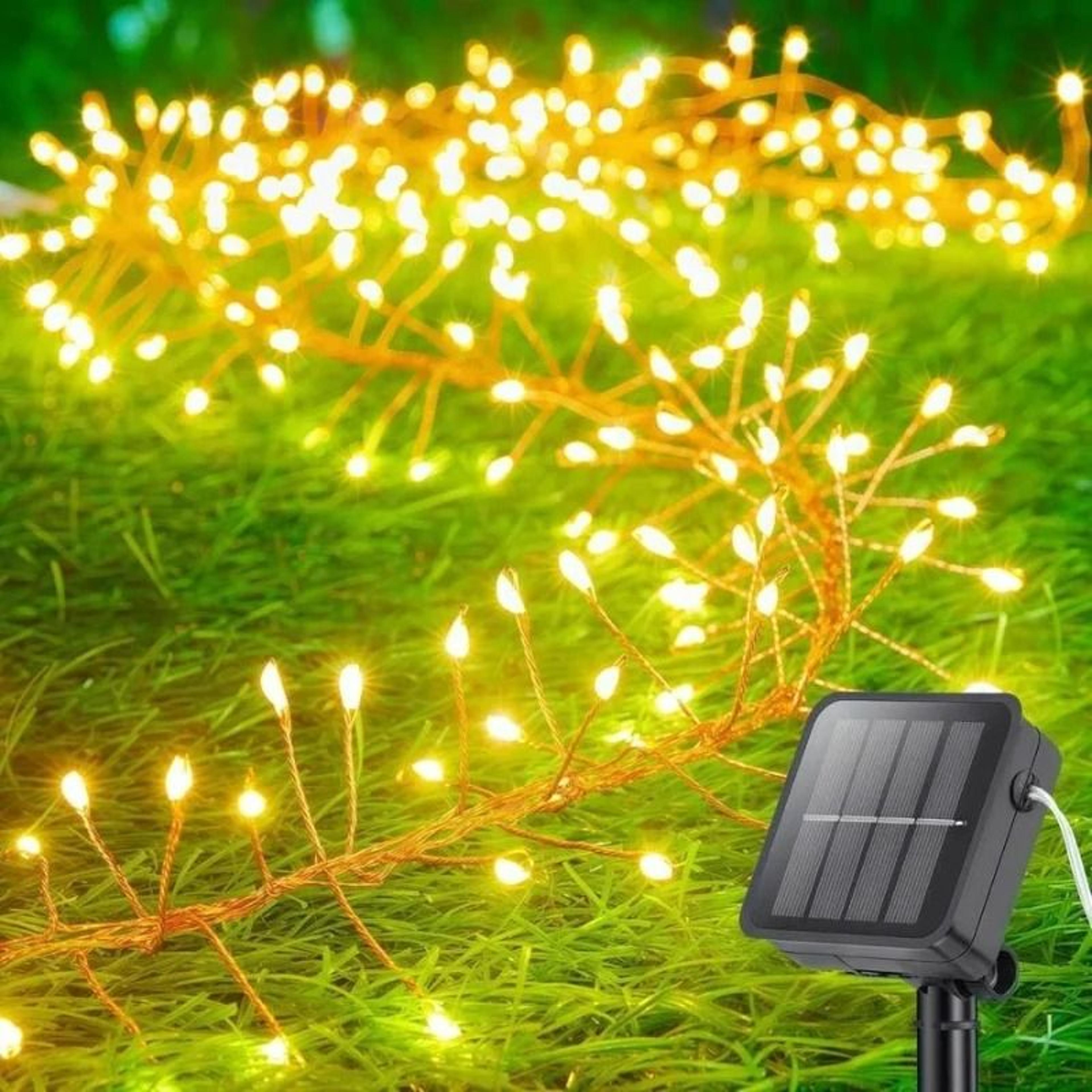 solar outdoor firecracker fairy string lights 8 modes waterproof garland decor