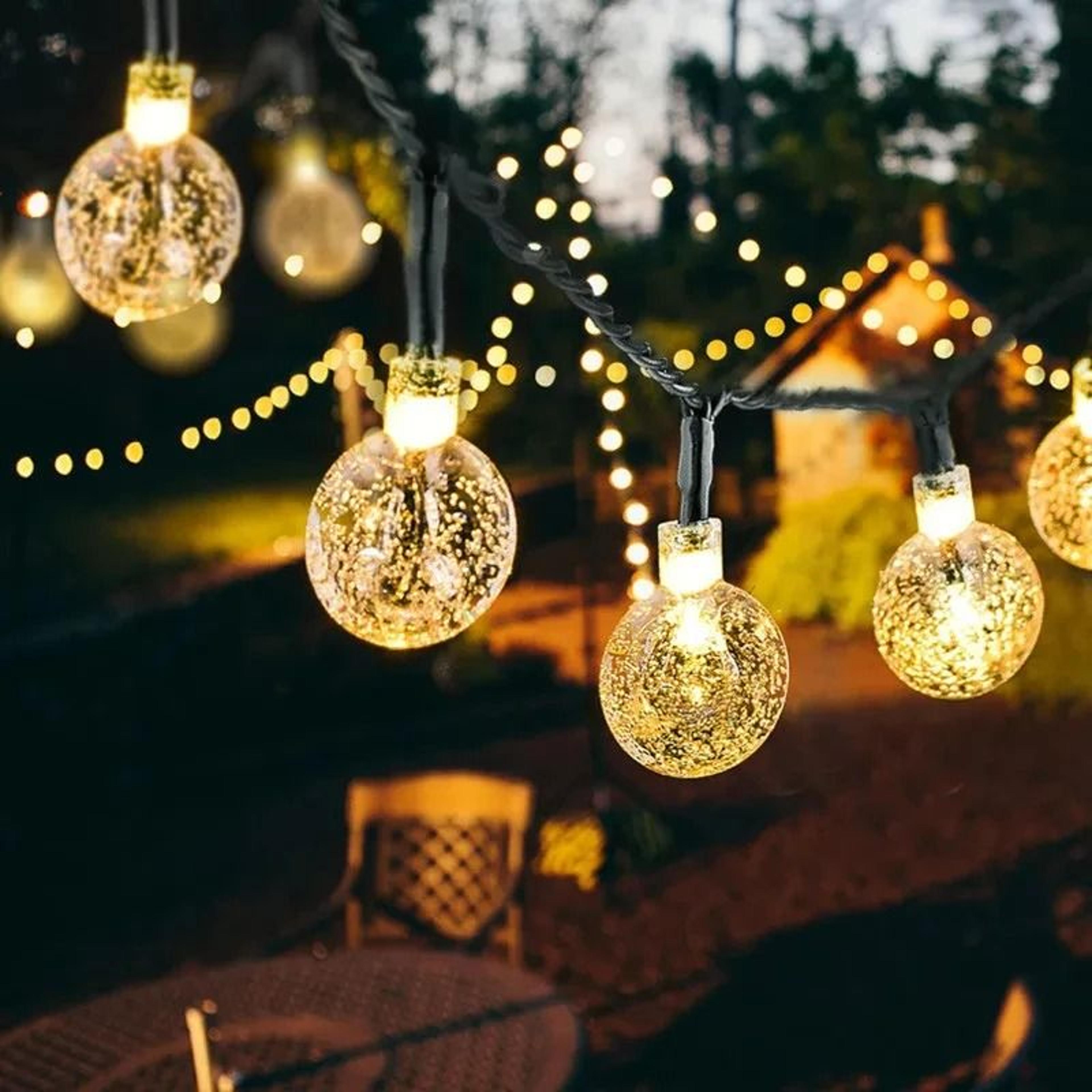 solar outdoor crystal ball string lights waterproof led fairy garden decor