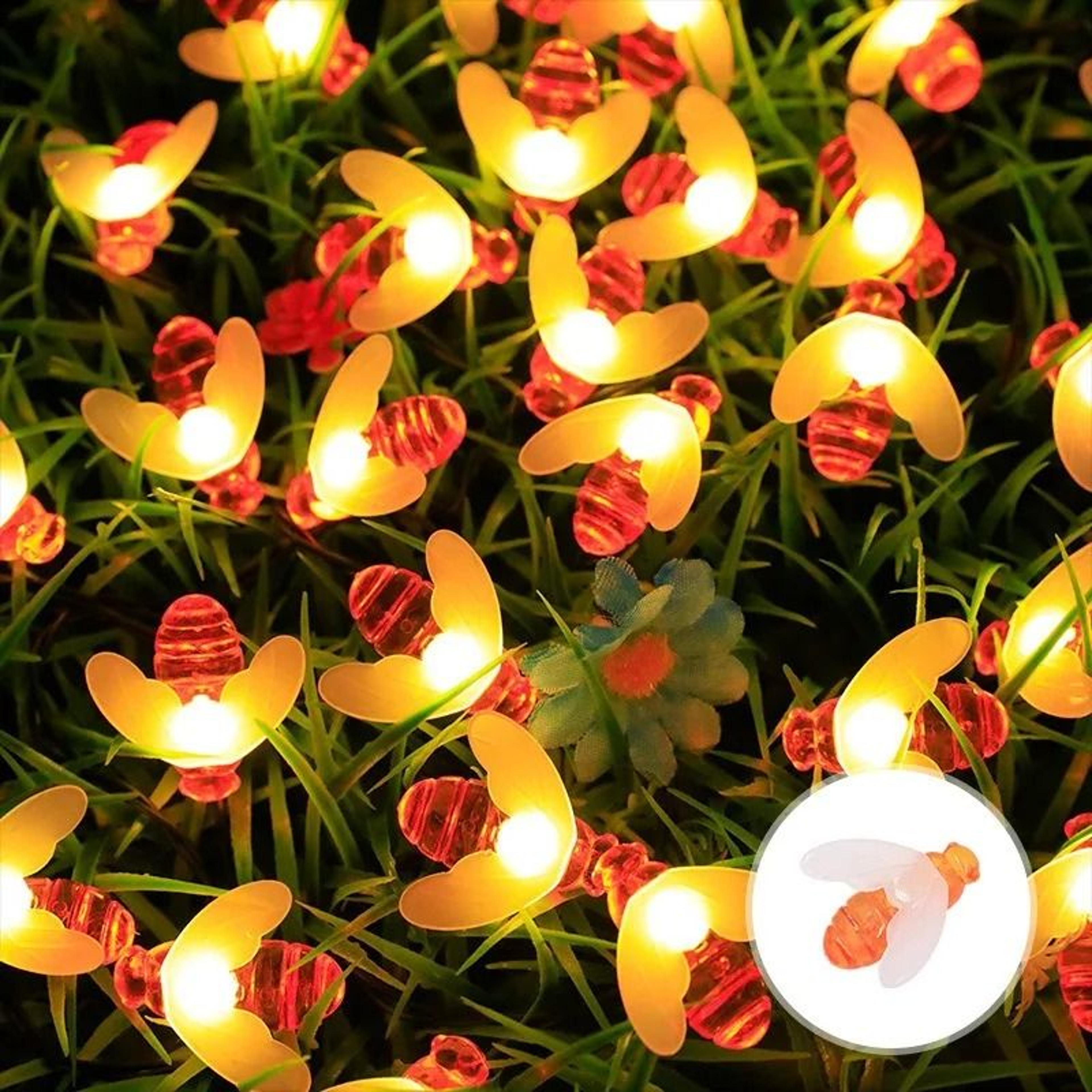 solar honeybee outdoor string lights waterproof led fairy garden decor