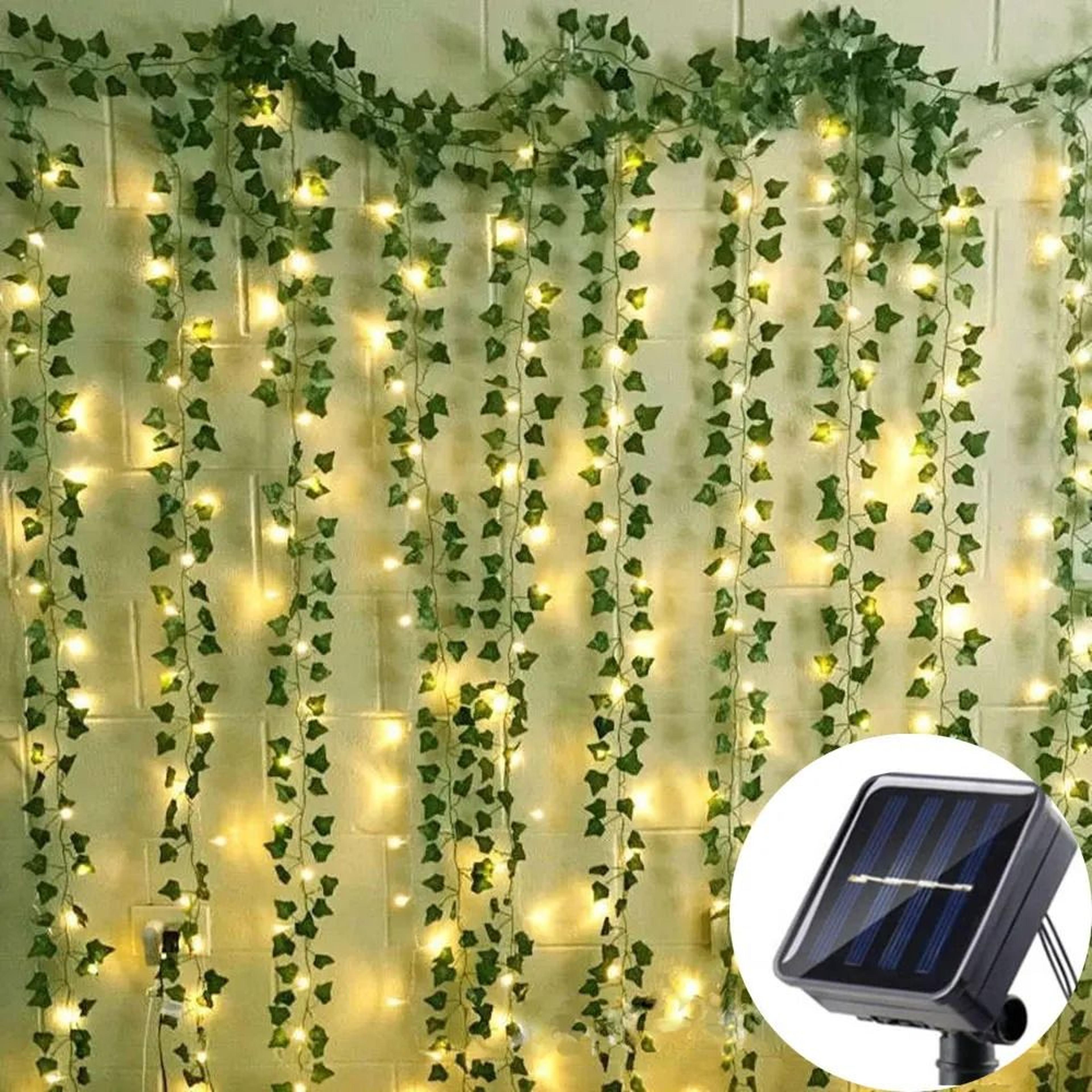 solar ivy fairy string lights outdoor waterproof artificial leaf garland decor