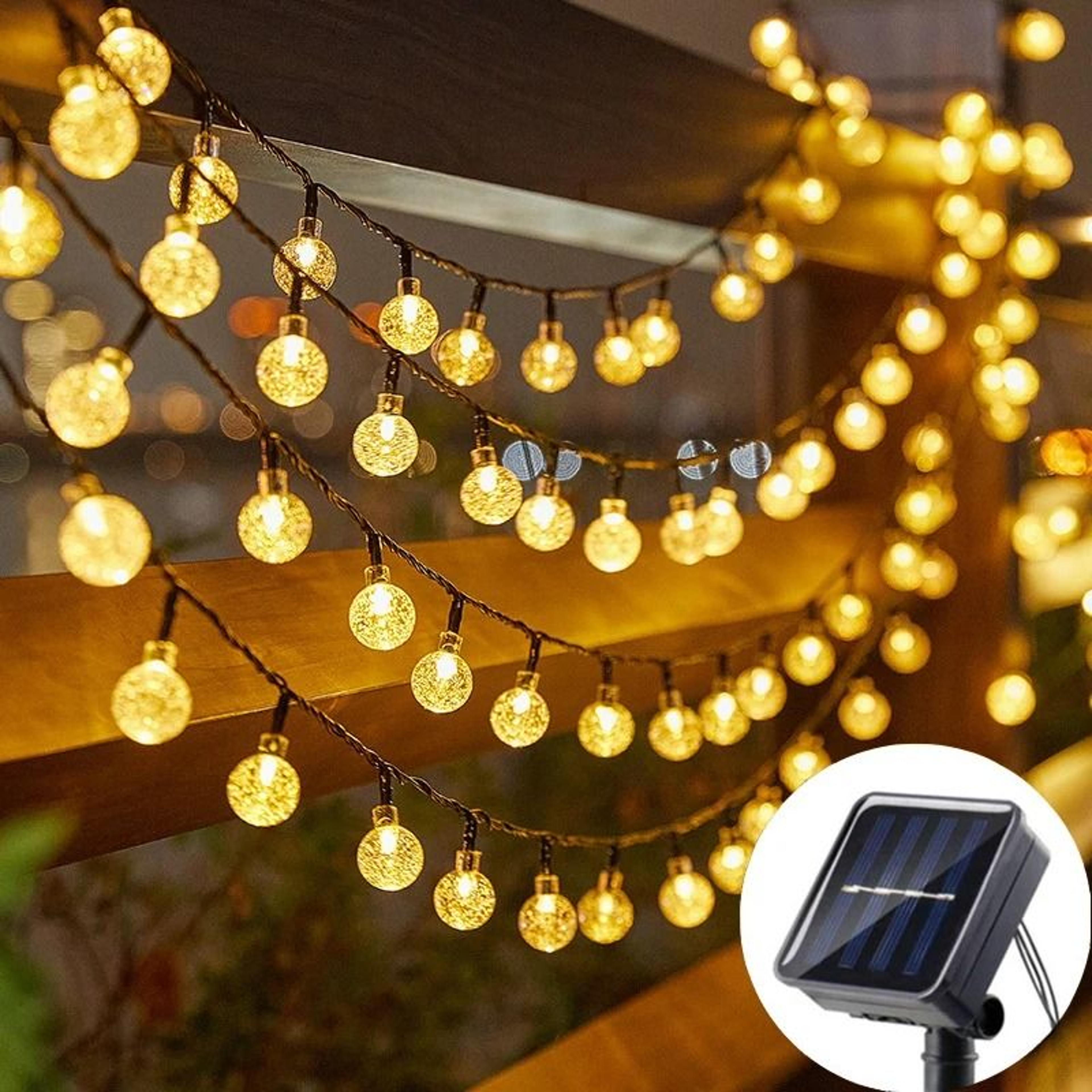 solar outdoor crystal globe string lights 8 modes waterproof led fairy decor