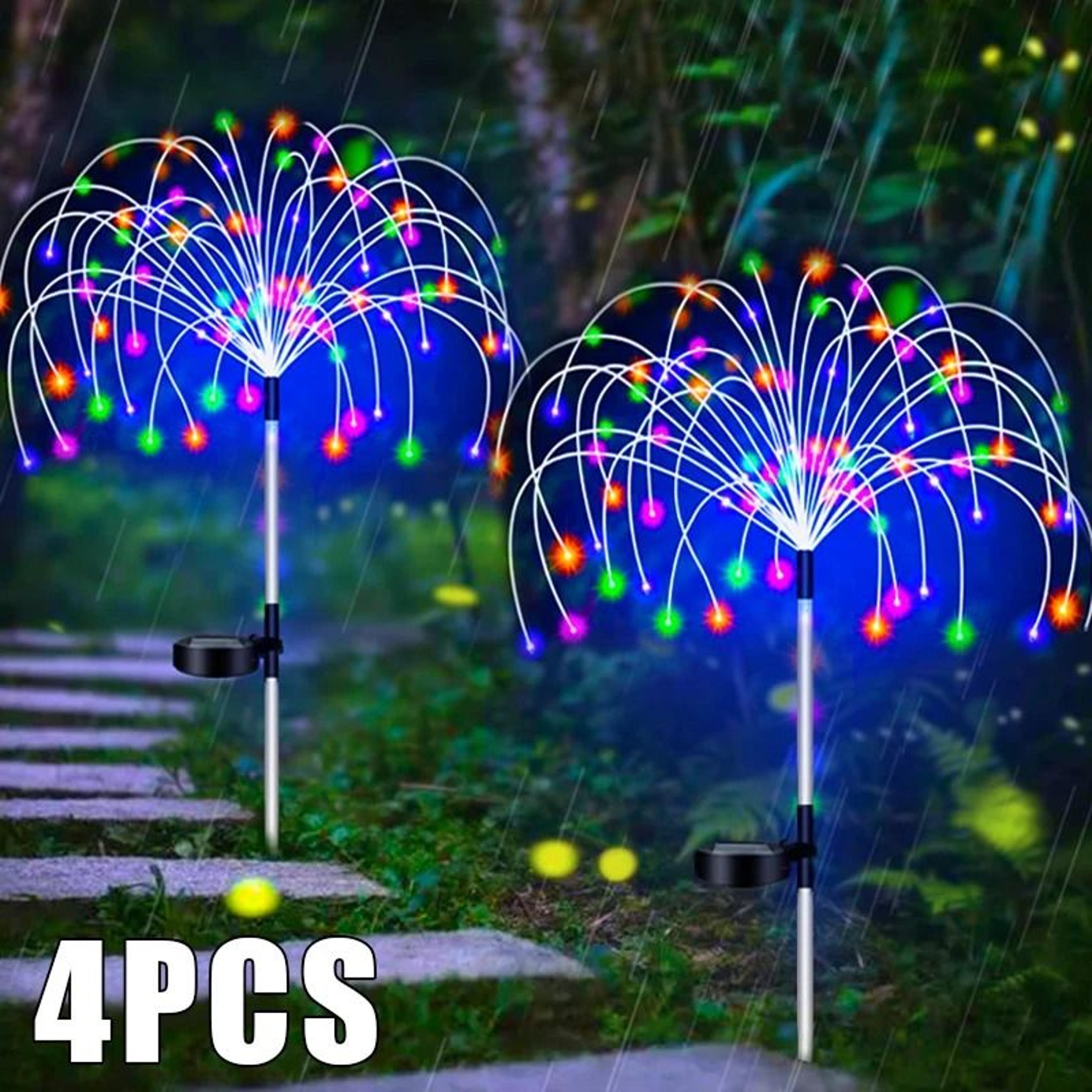 solar outdoor firework fairy lights waterproof garden pathway stake lamp