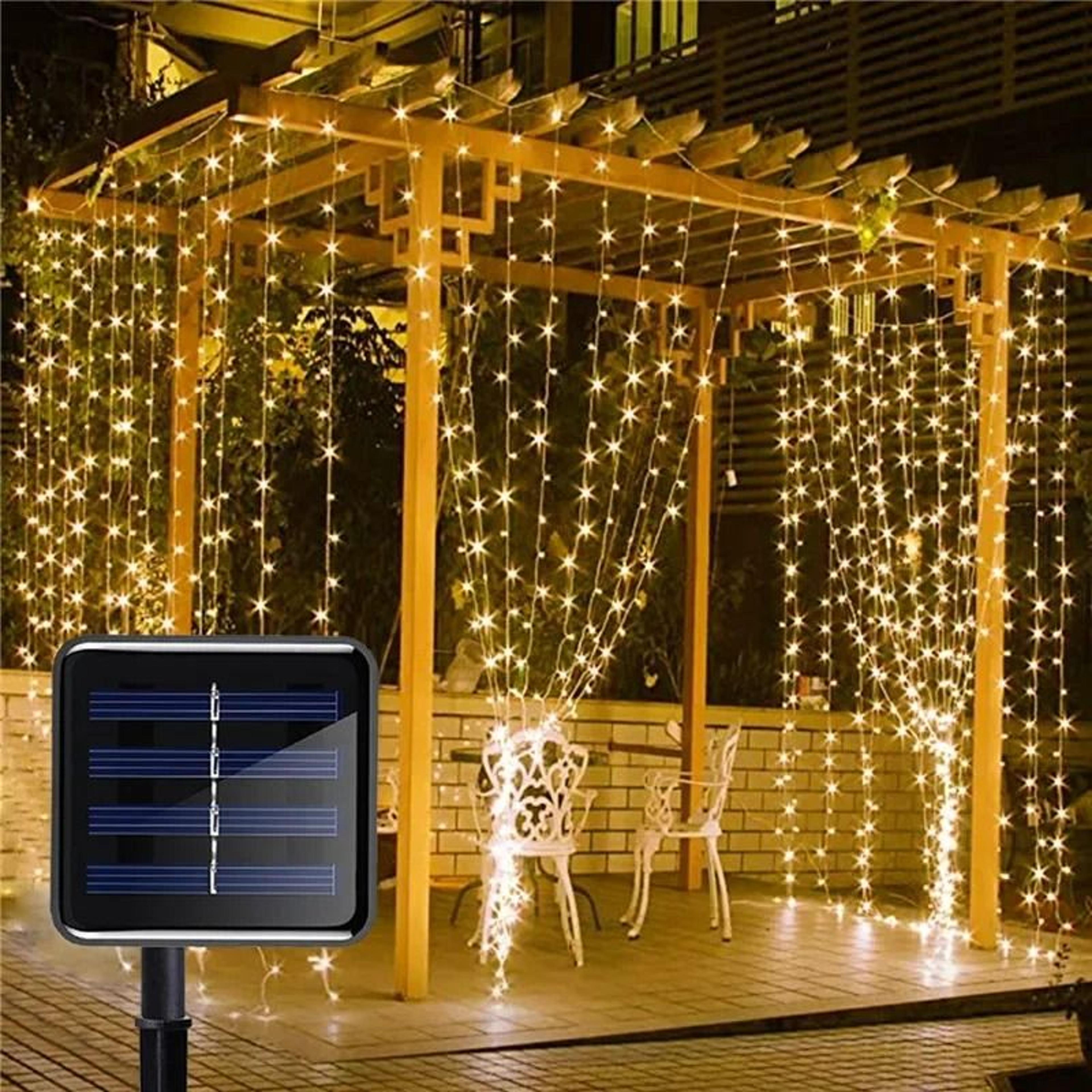 solar outdoor curtain led string lights waterproof copper wire wall decor