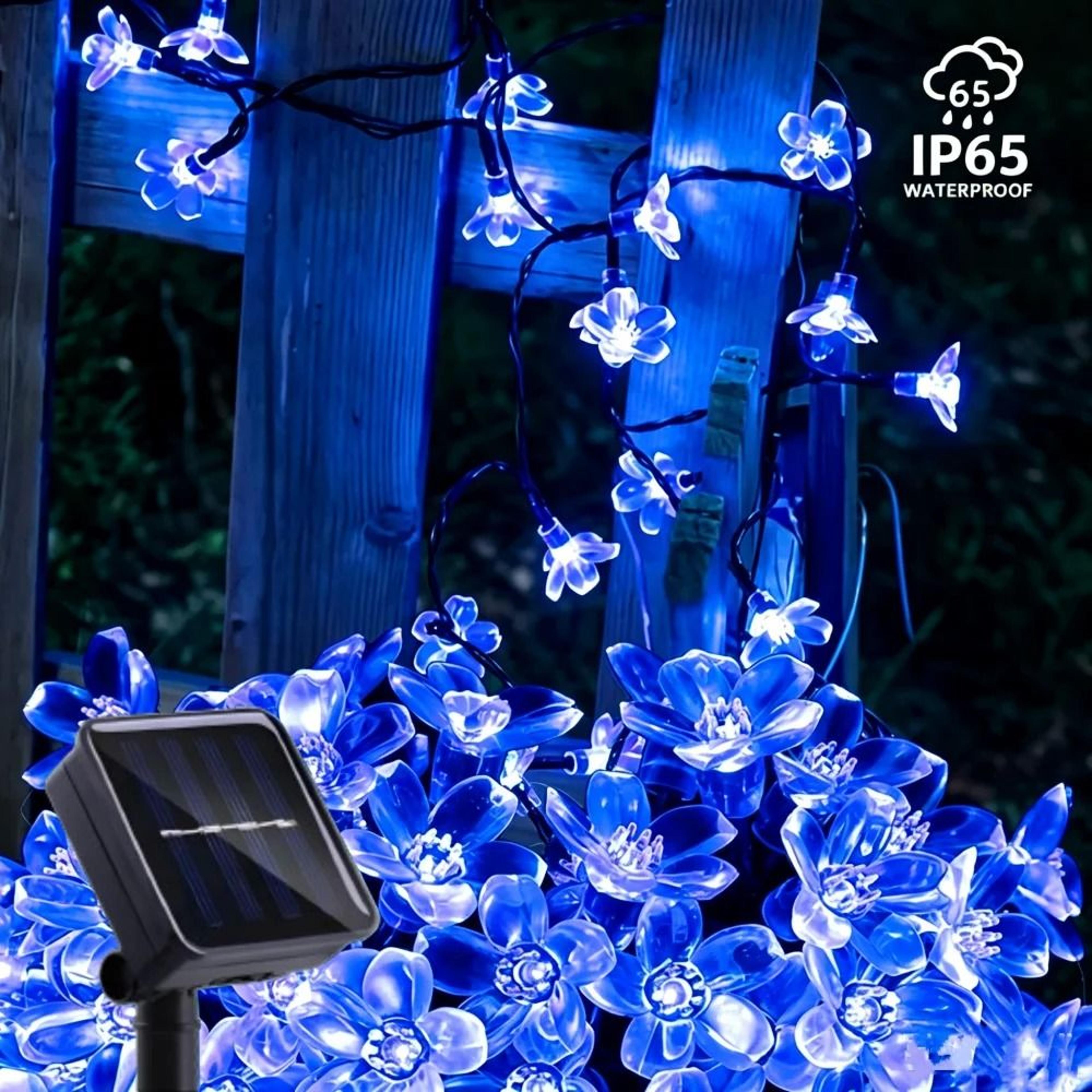 solar outdoor cherry blossom led fairy string lights waterproof garden decor