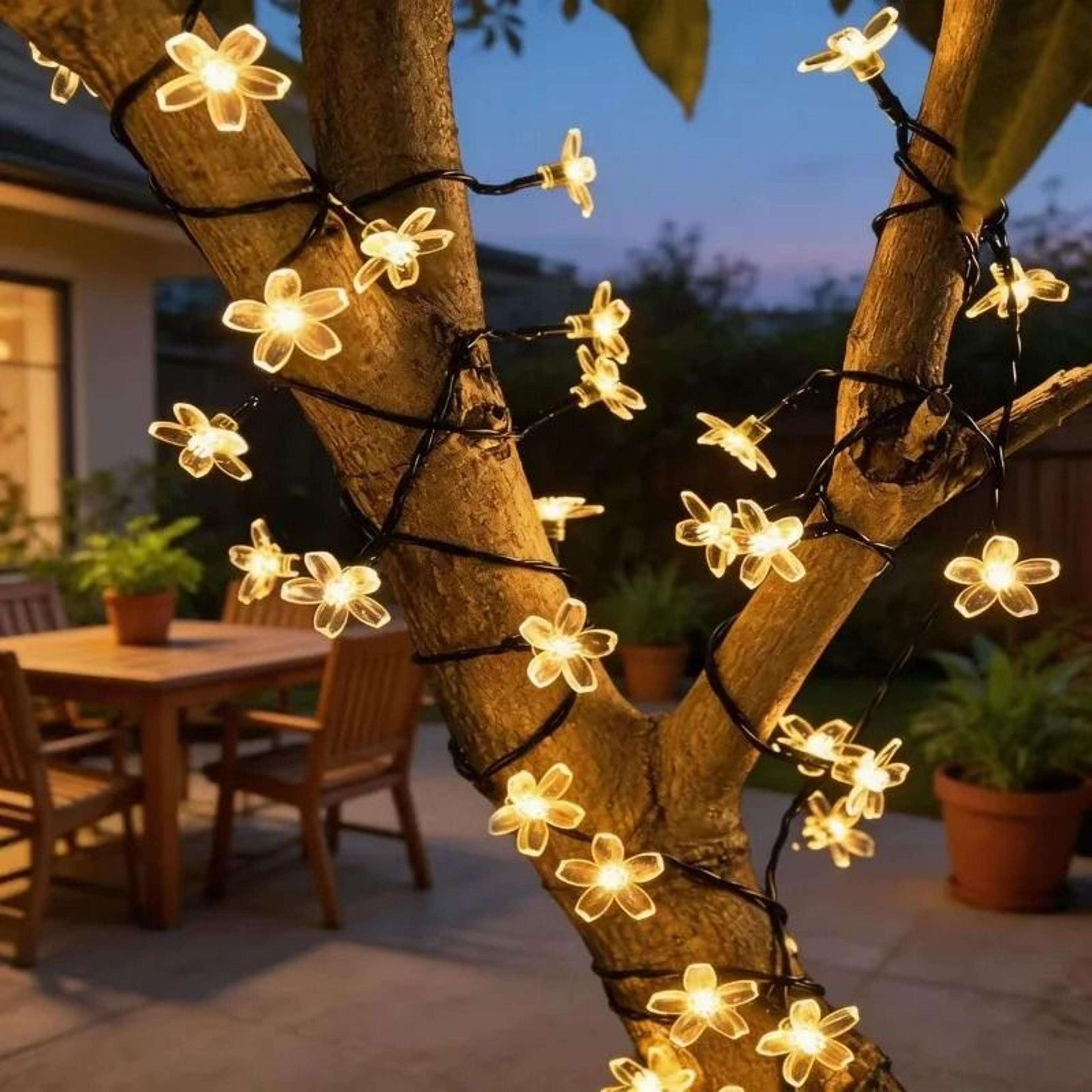 solar outdoor cherry flower string lights waterproof led sakura garden decor