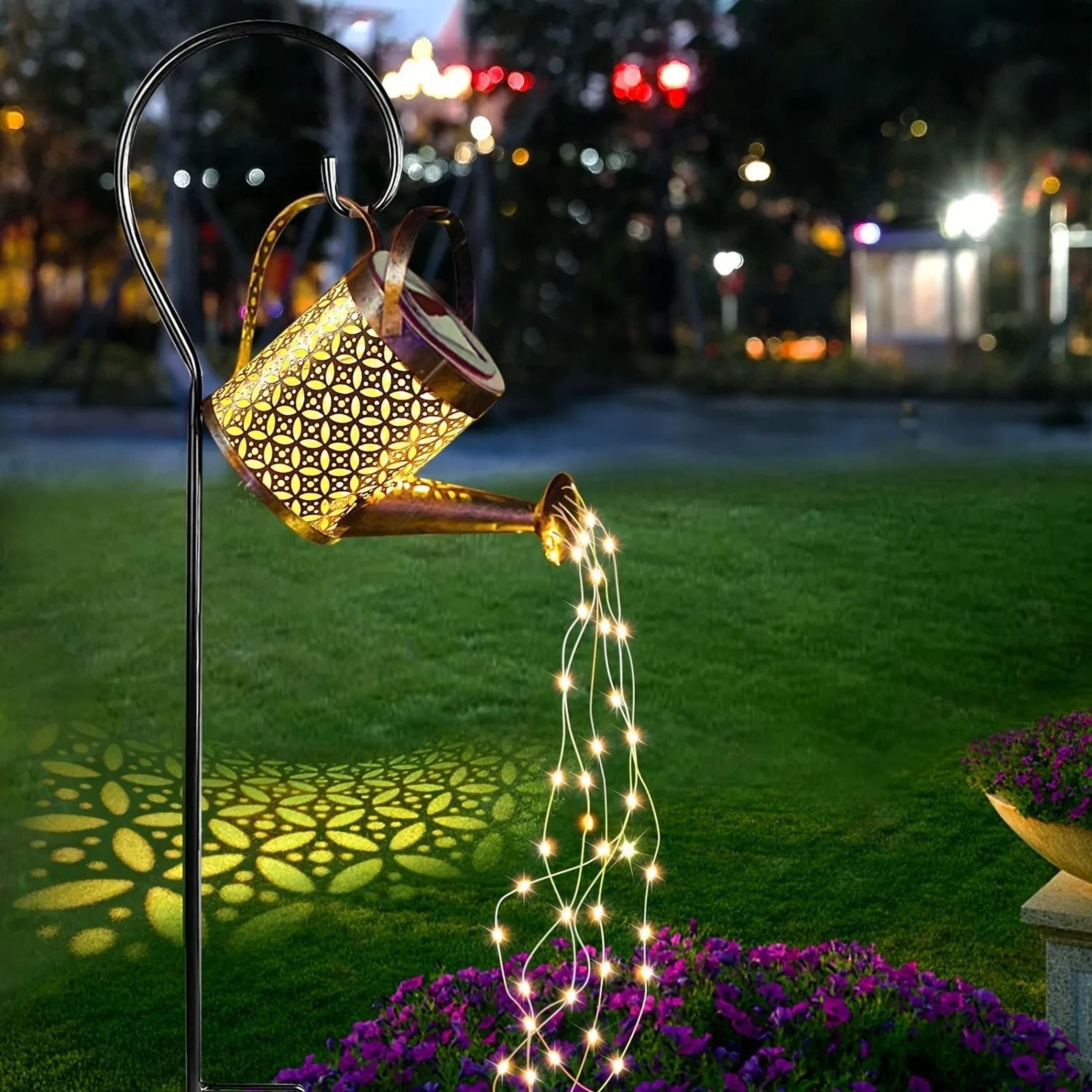 solar watering can lights outdoor hanging lantern waterproof garden decor