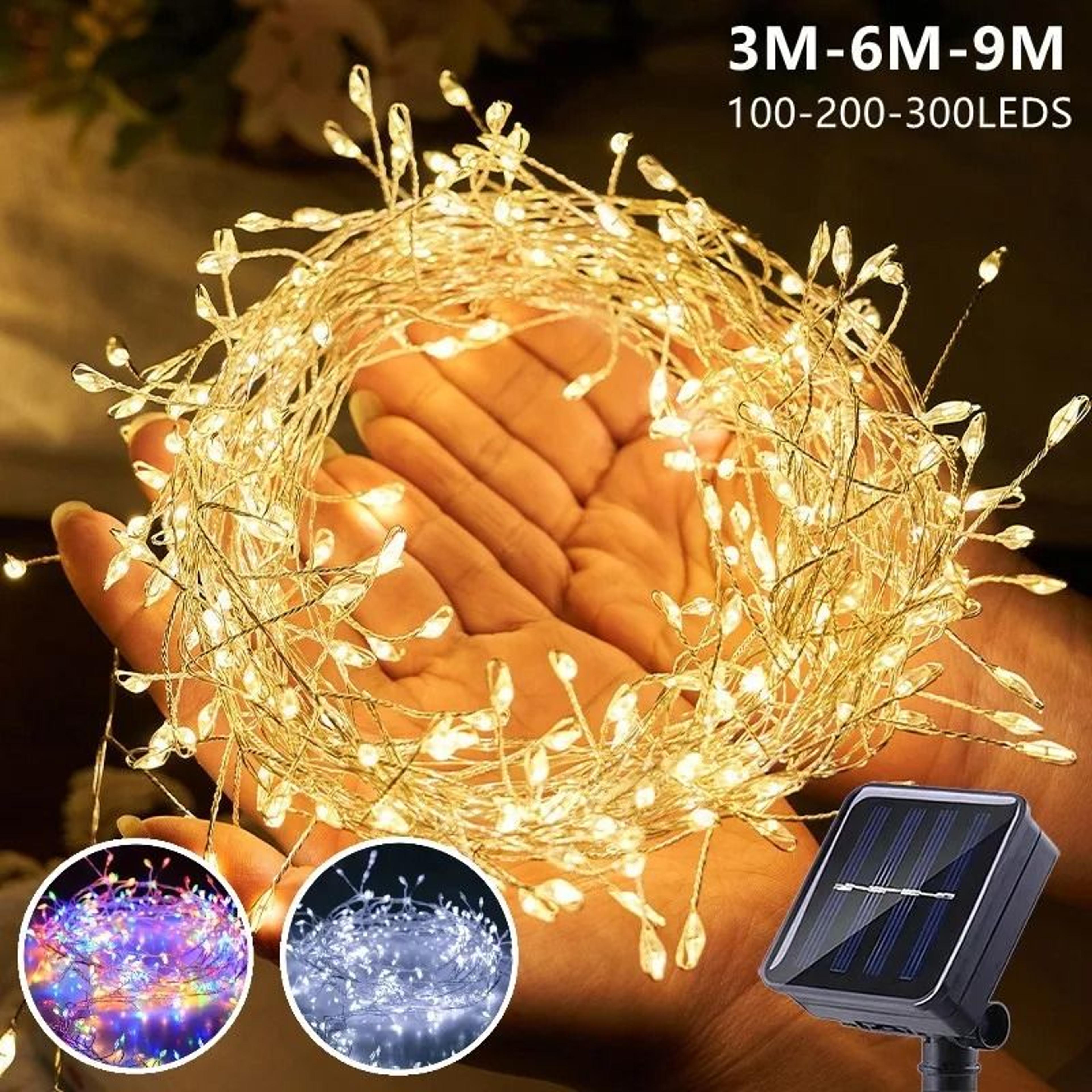 solar outdoor firecracker led string lights waterproof fairy garland decor