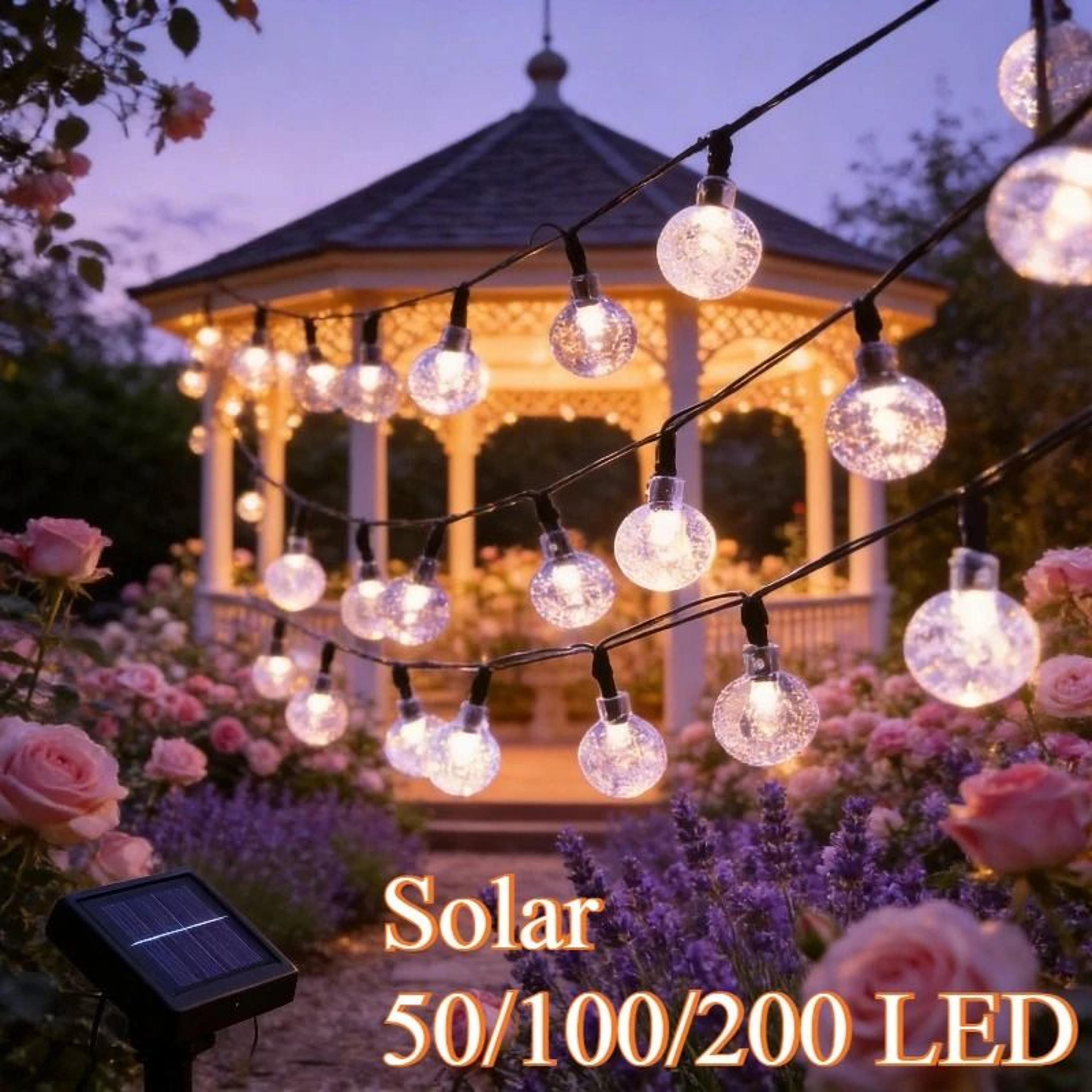 solar outdoor crystal globe led string lights ip65 waterproof garden decor