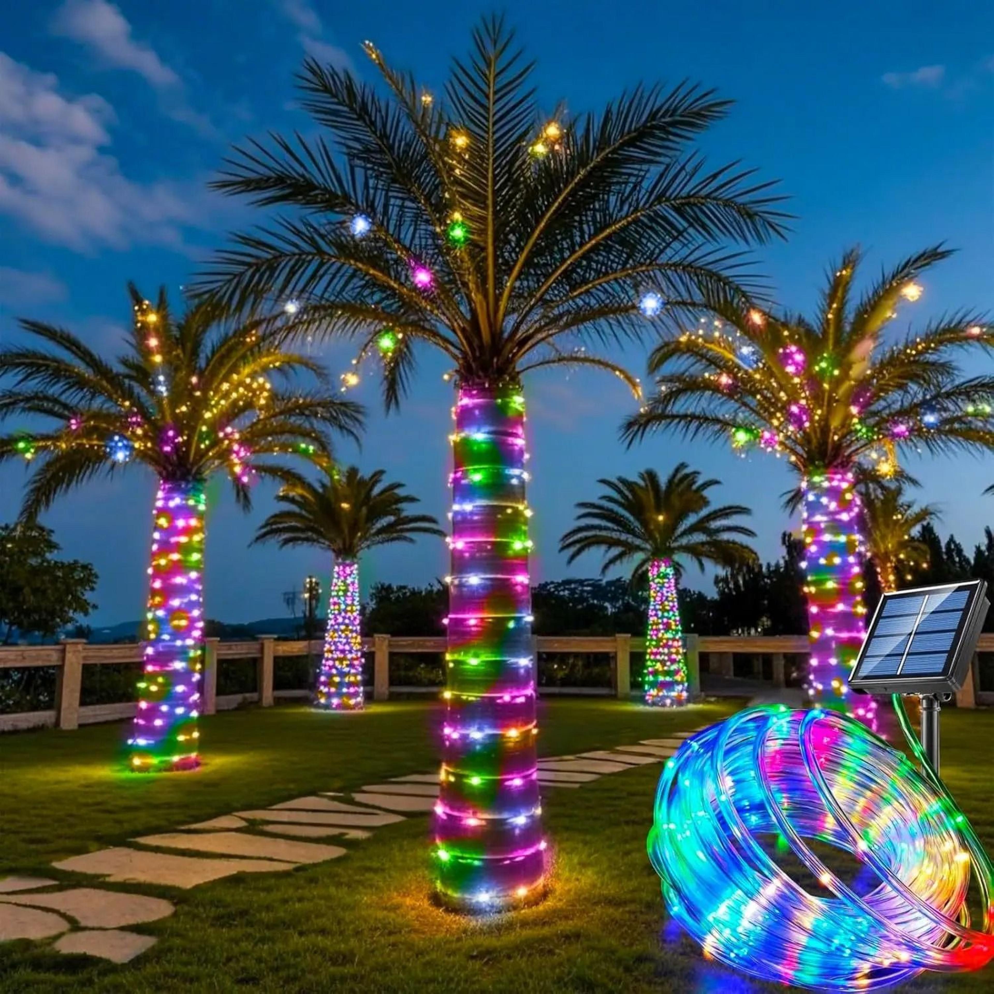 solar outdoor tube rope led string lights 12m/7m waterproof garden garland decor