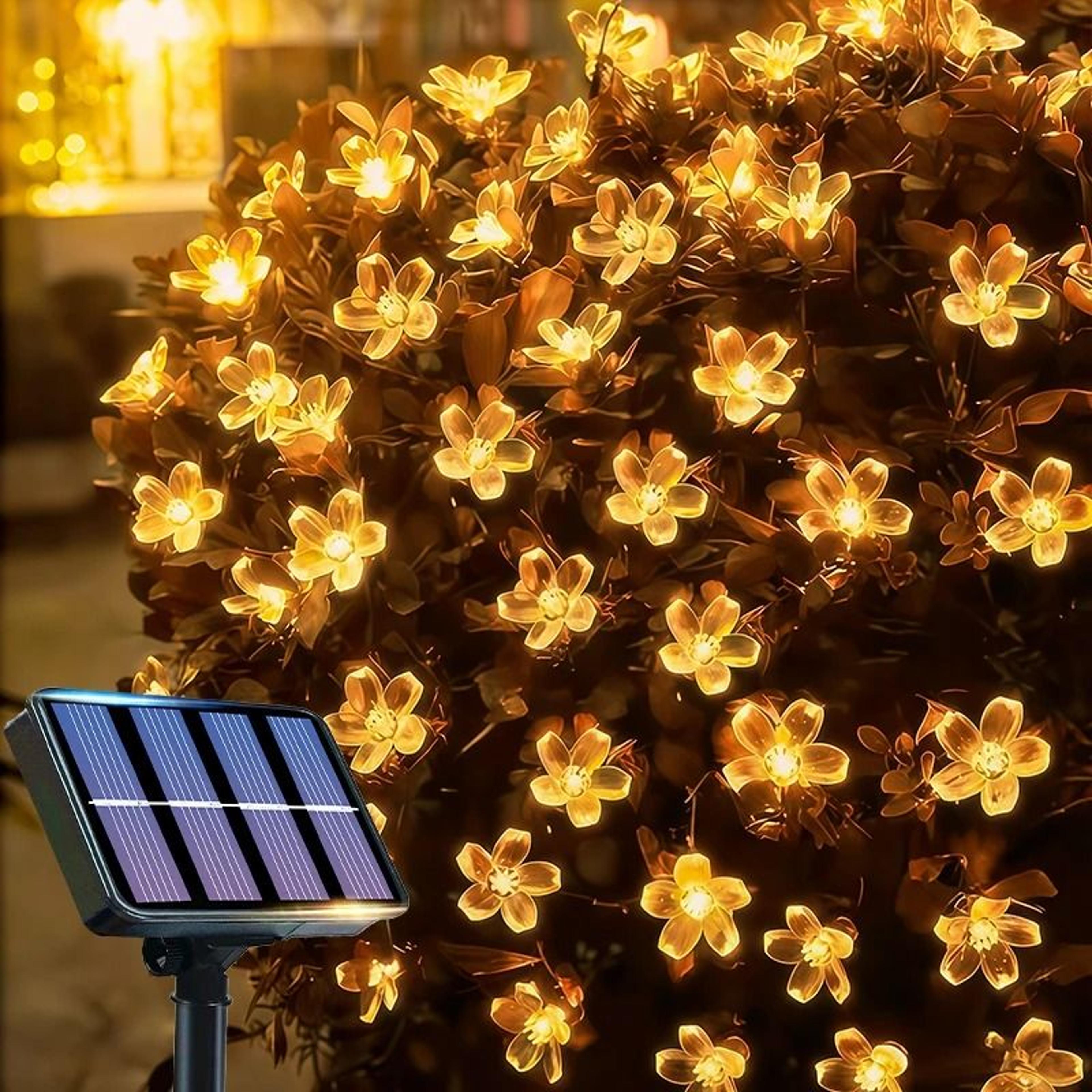 solar outdoor cherry blossom led string lights 8 modes ip65 waterproof garden decor