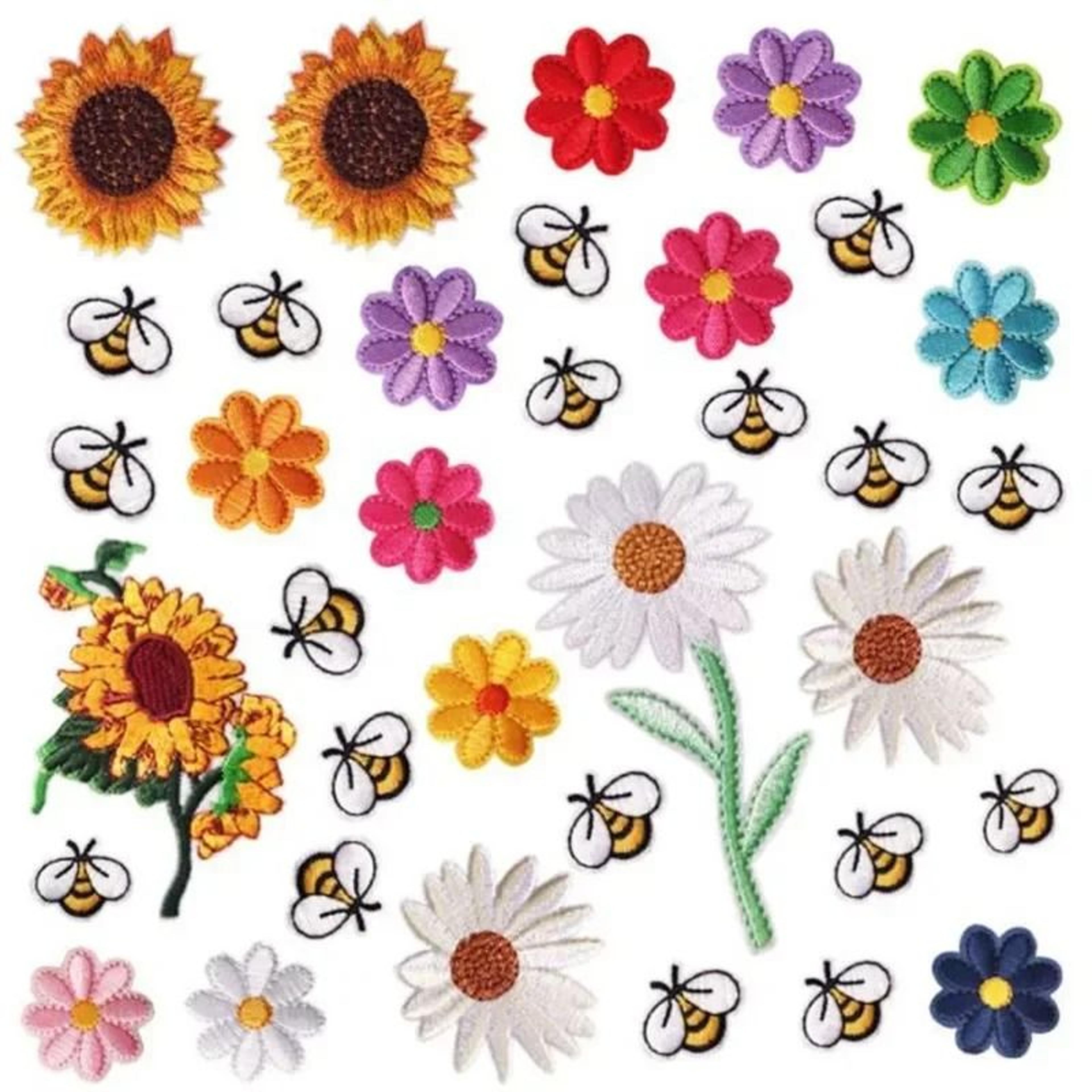 diy embroidery flower & bee patch set iron-on applique for clothing & fabric crafts