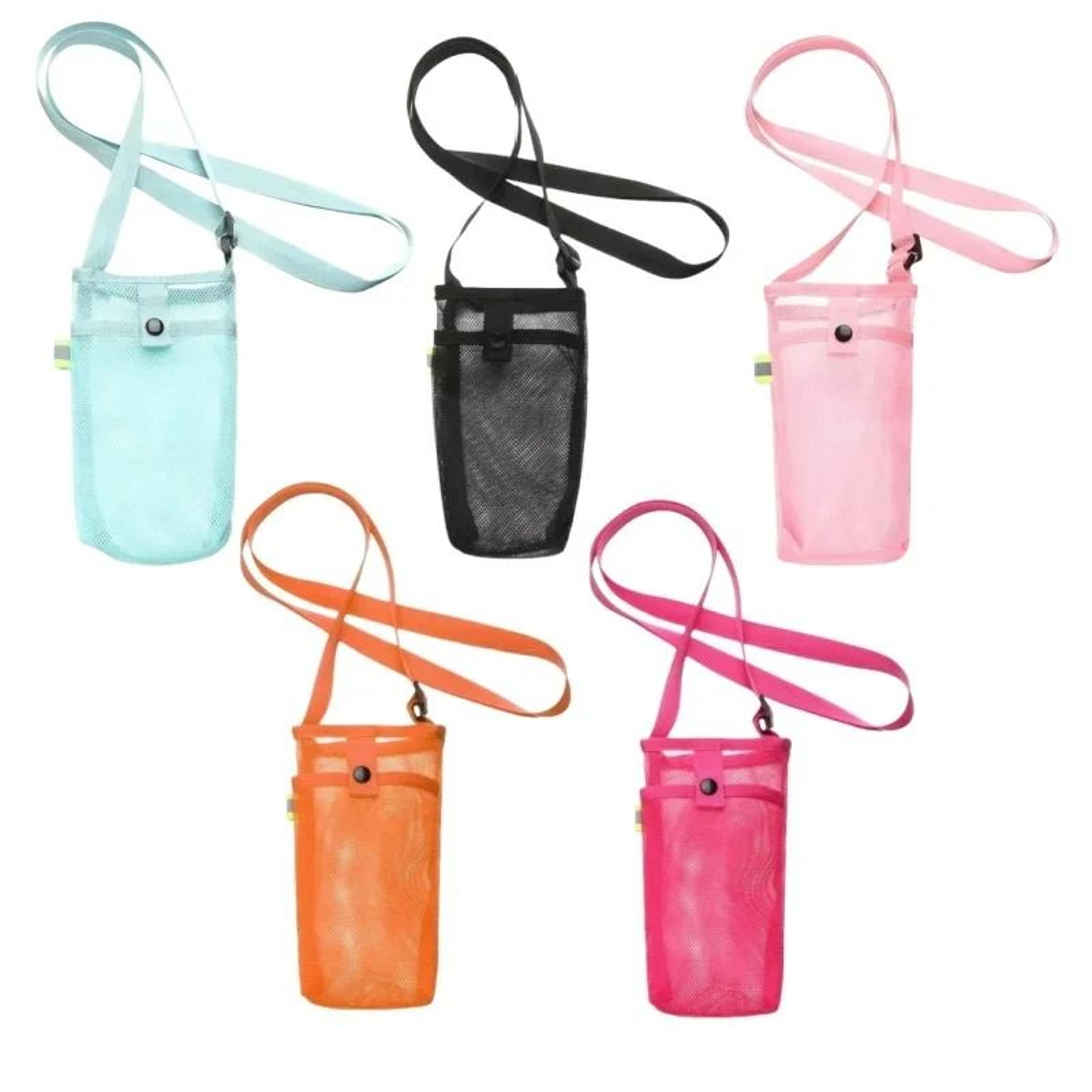 water bottle carrier cover bag pouch with adjustable shoulder strap & mesh storage pocket