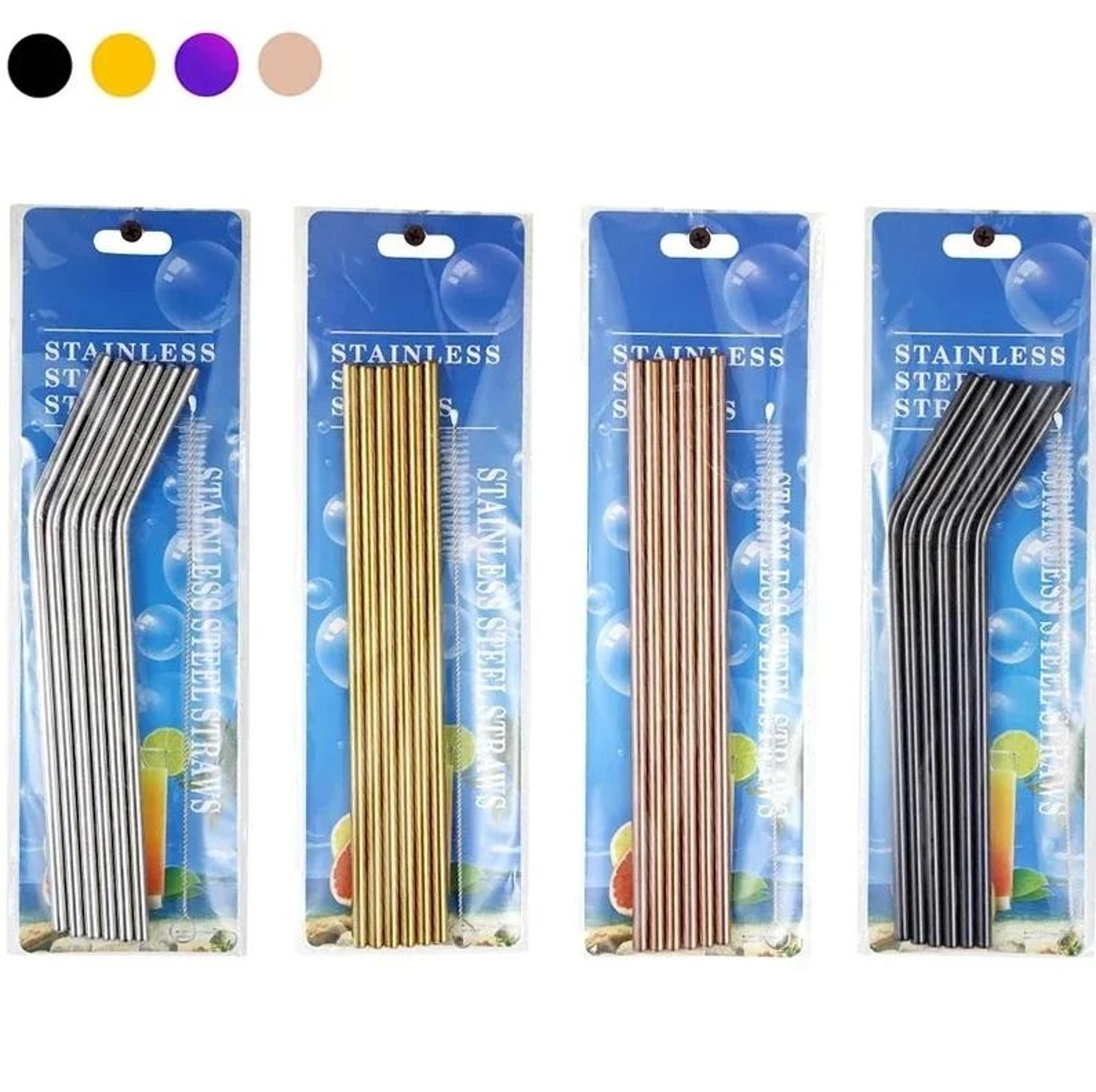 6-piece reusable 304 stainless steel straws set with travel case & cleaning brush